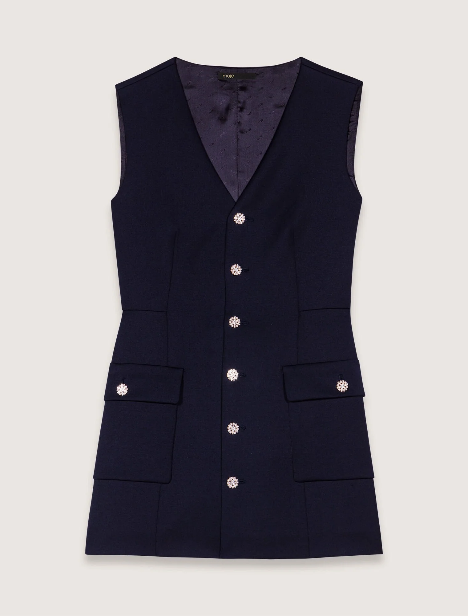 Layered-effect wool-blend dress Navy - Image 7