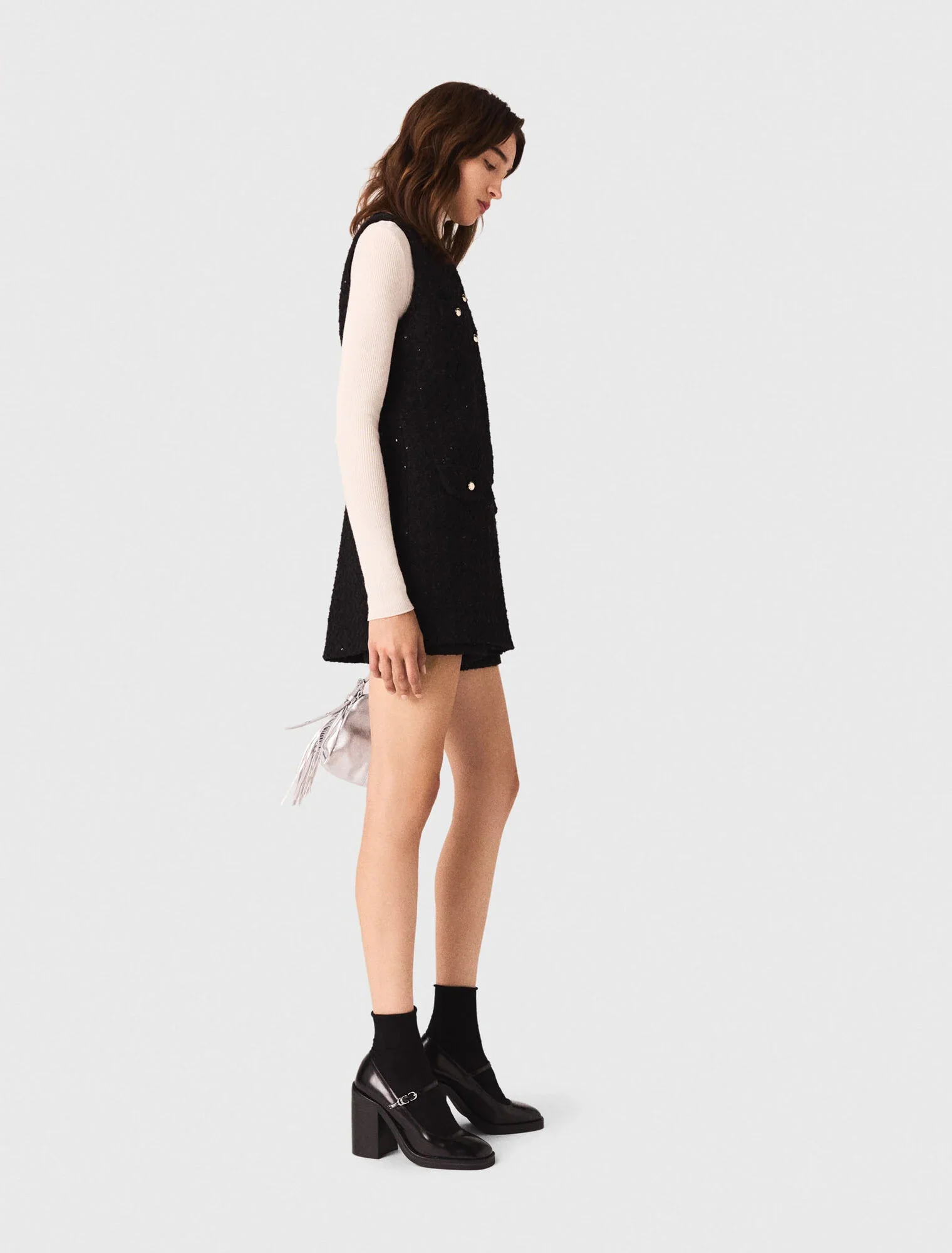 Tweed playsuit with rhinestones Black - Image 2