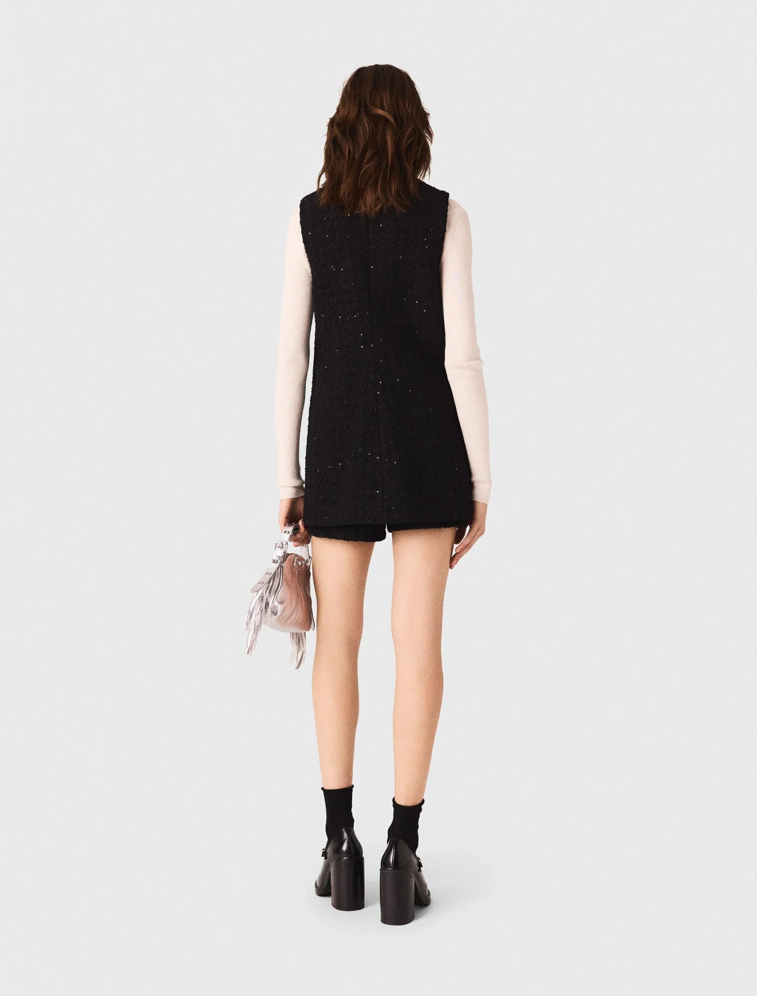 Tweed playsuit with rhinestones Black - Image 3