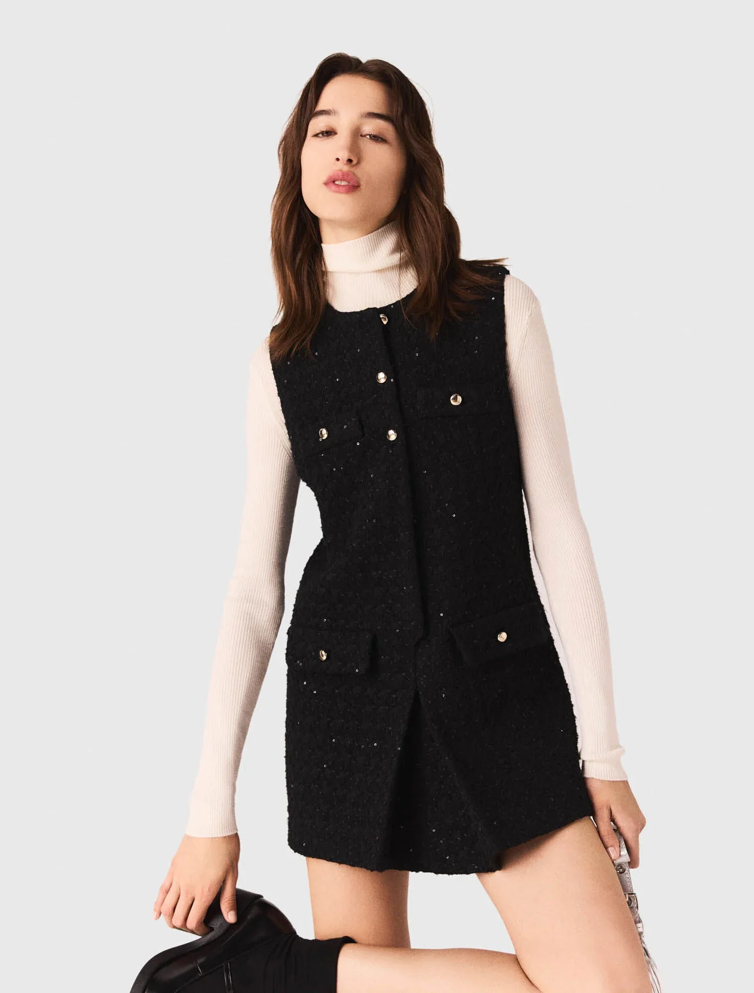 Tweed playsuit with rhinestones Black - Image 4