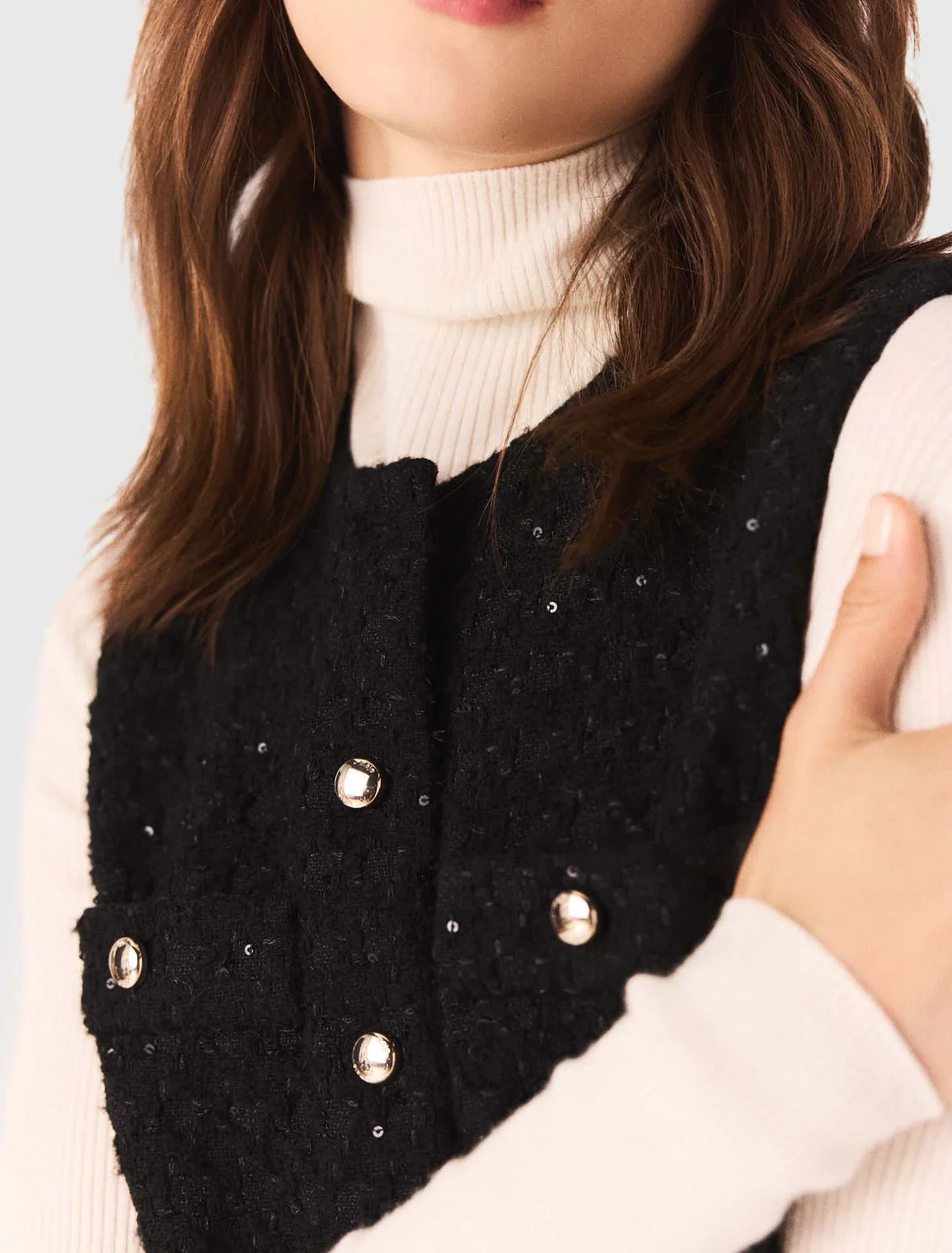 Tweed playsuit with rhinestones Black - Image 6