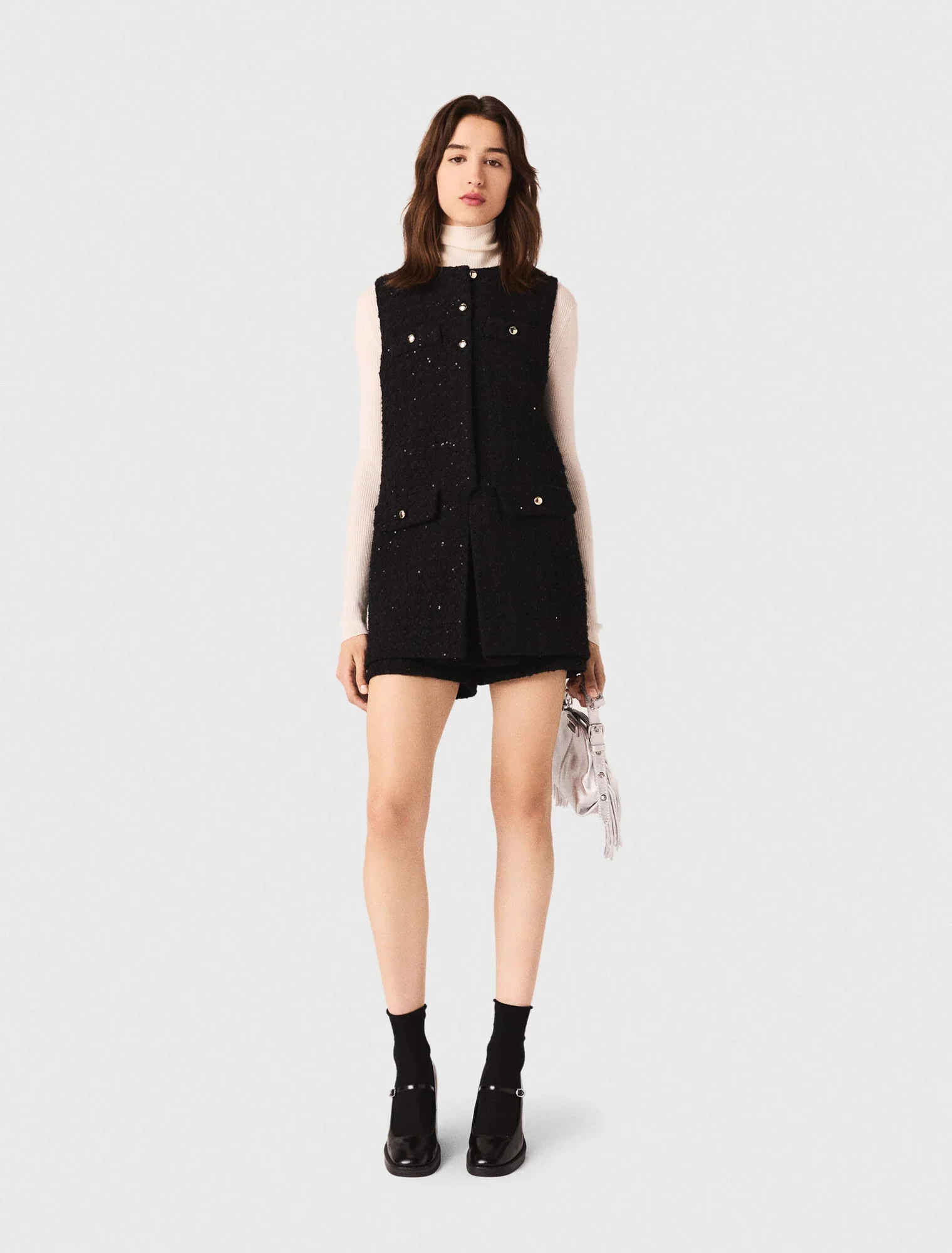 Tweed playsuit with rhinestones Black - Image 7