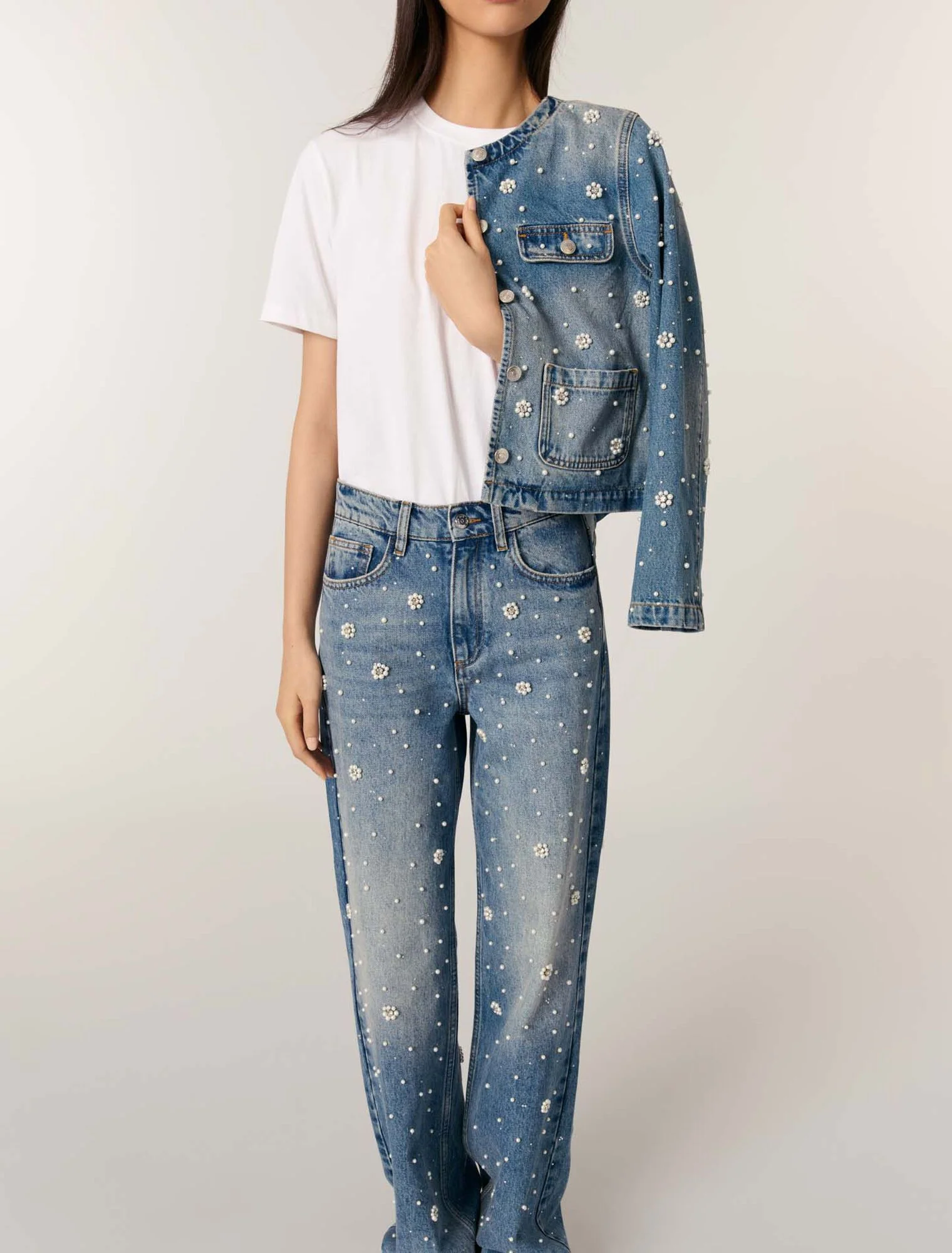 Wide-leg embroidered jeans Blue - Image 4