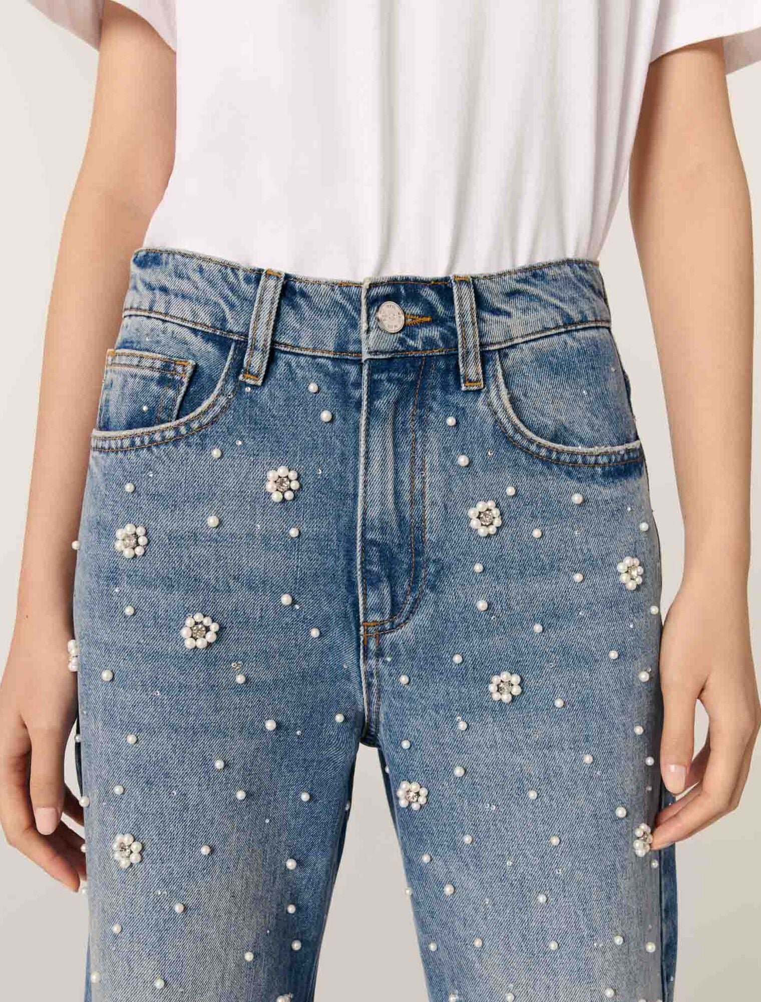 Wide-leg embroidered jeans Blue - Image 5
