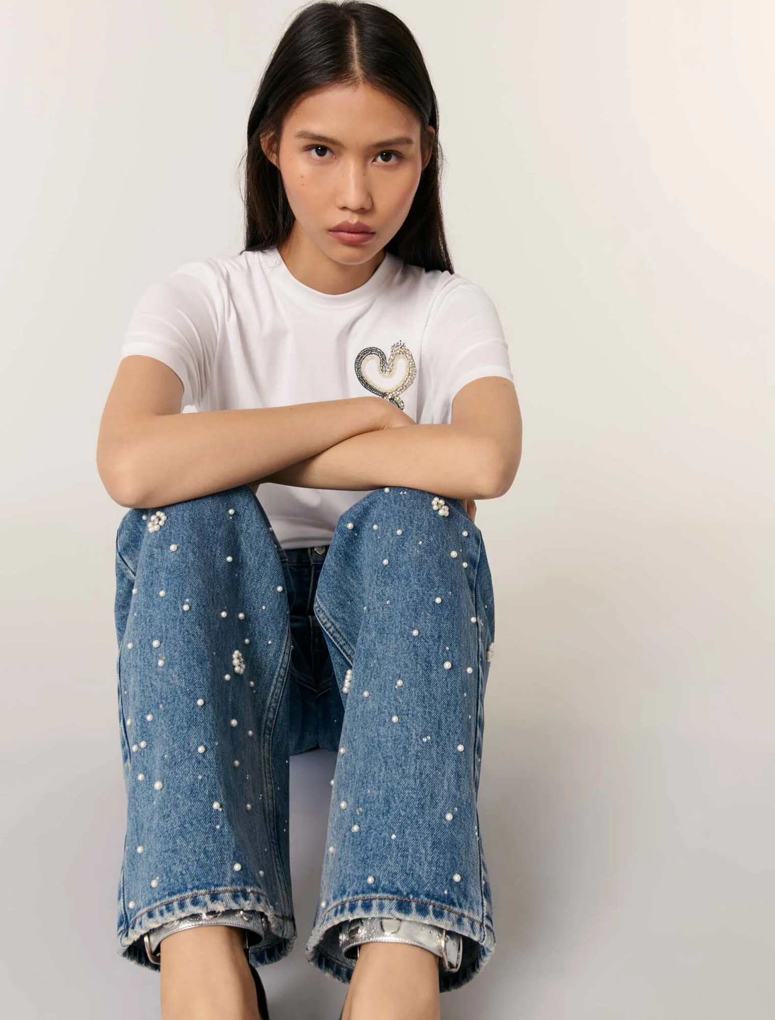 Wide-leg embroidered jeans Blue - Image 7