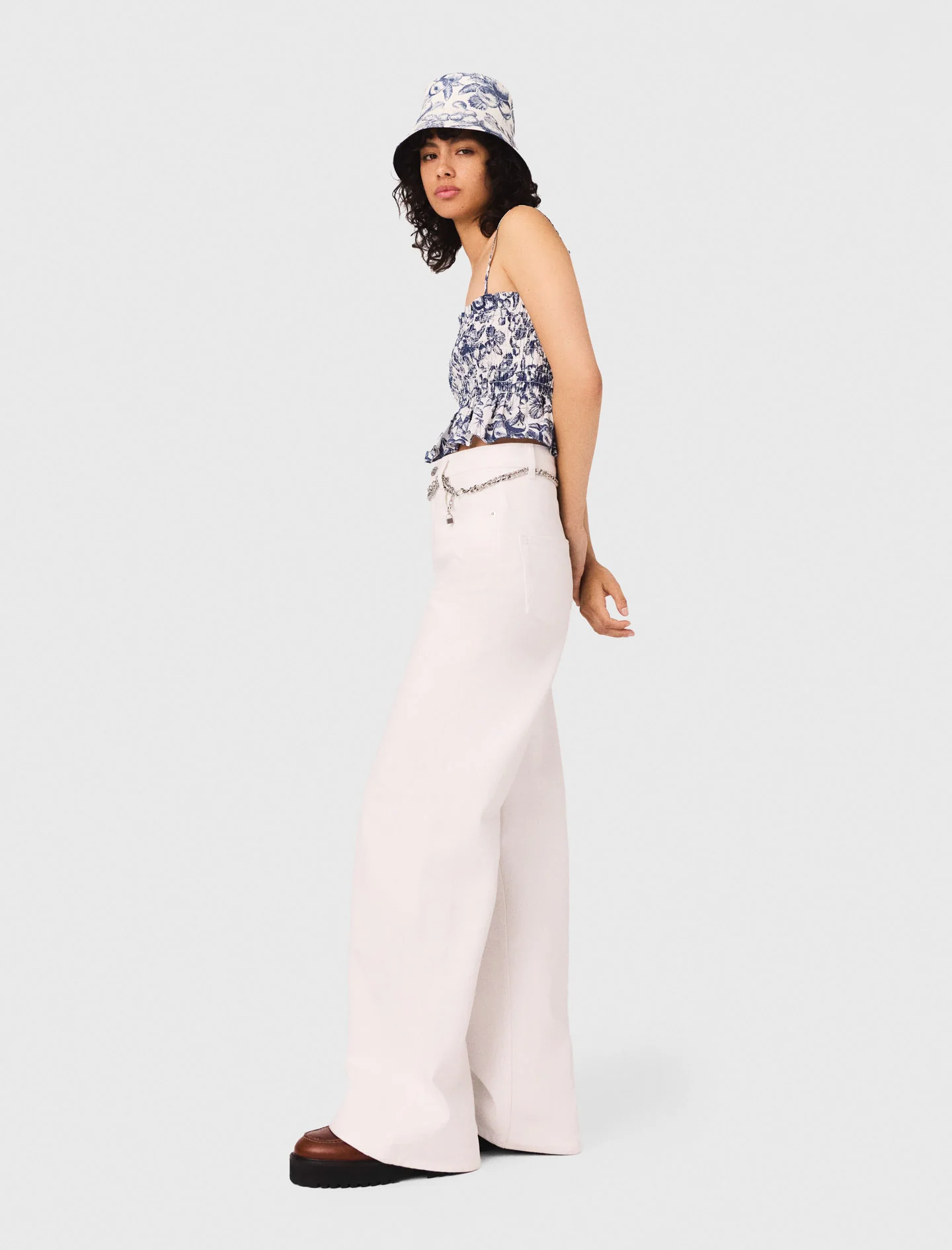 Wide high-waisted jeans White - Image 3