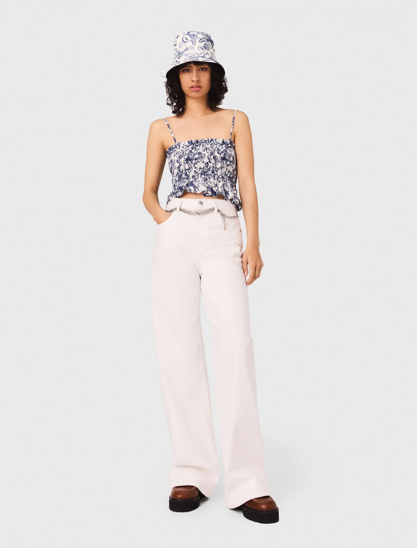 Wide high-waisted jeans White - Image 4