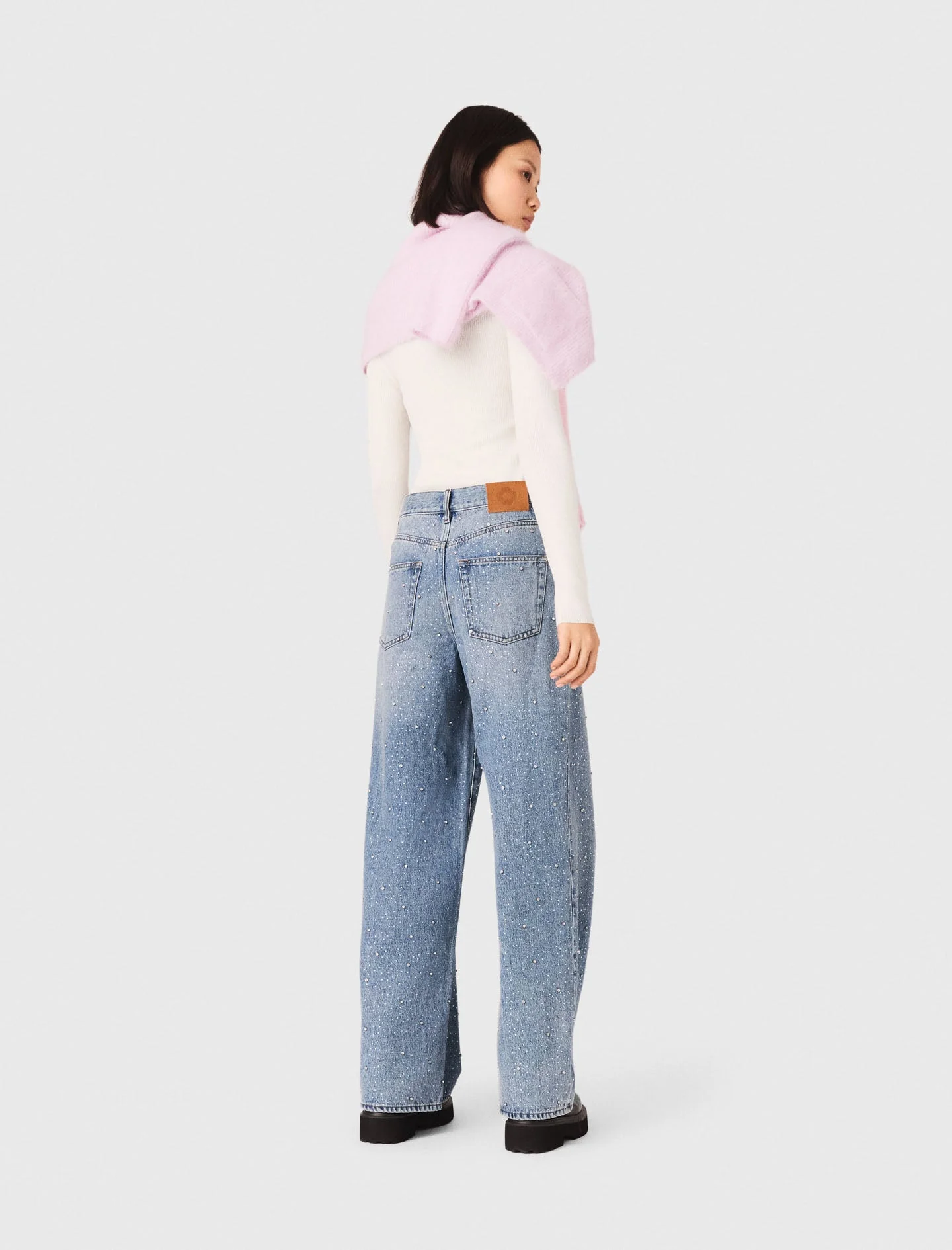 Wide-Leg All-Over Rhinestone Jeans Blue - Image 3