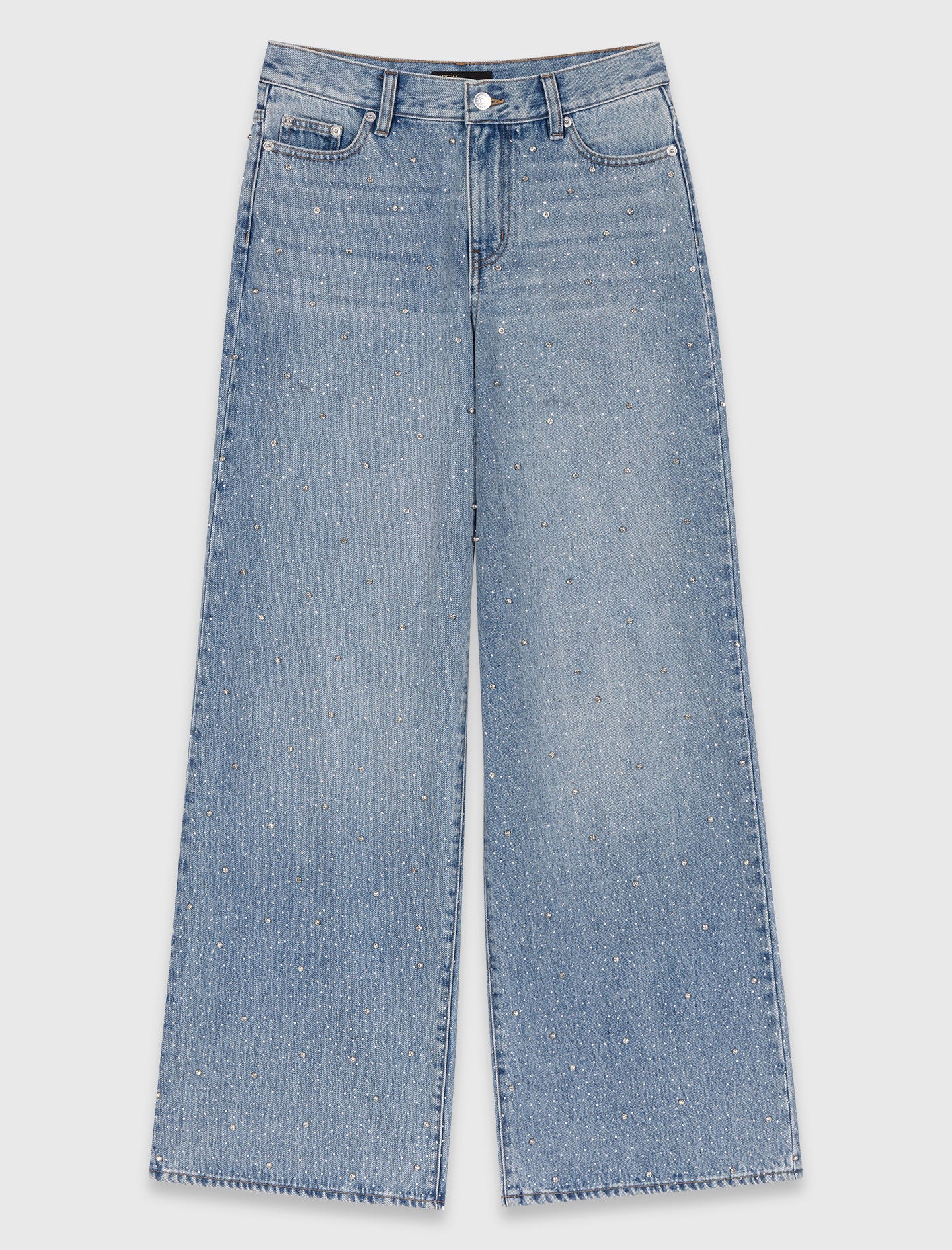 Wide-Leg All-Over Rhinestone Jeans Blue - Image 9