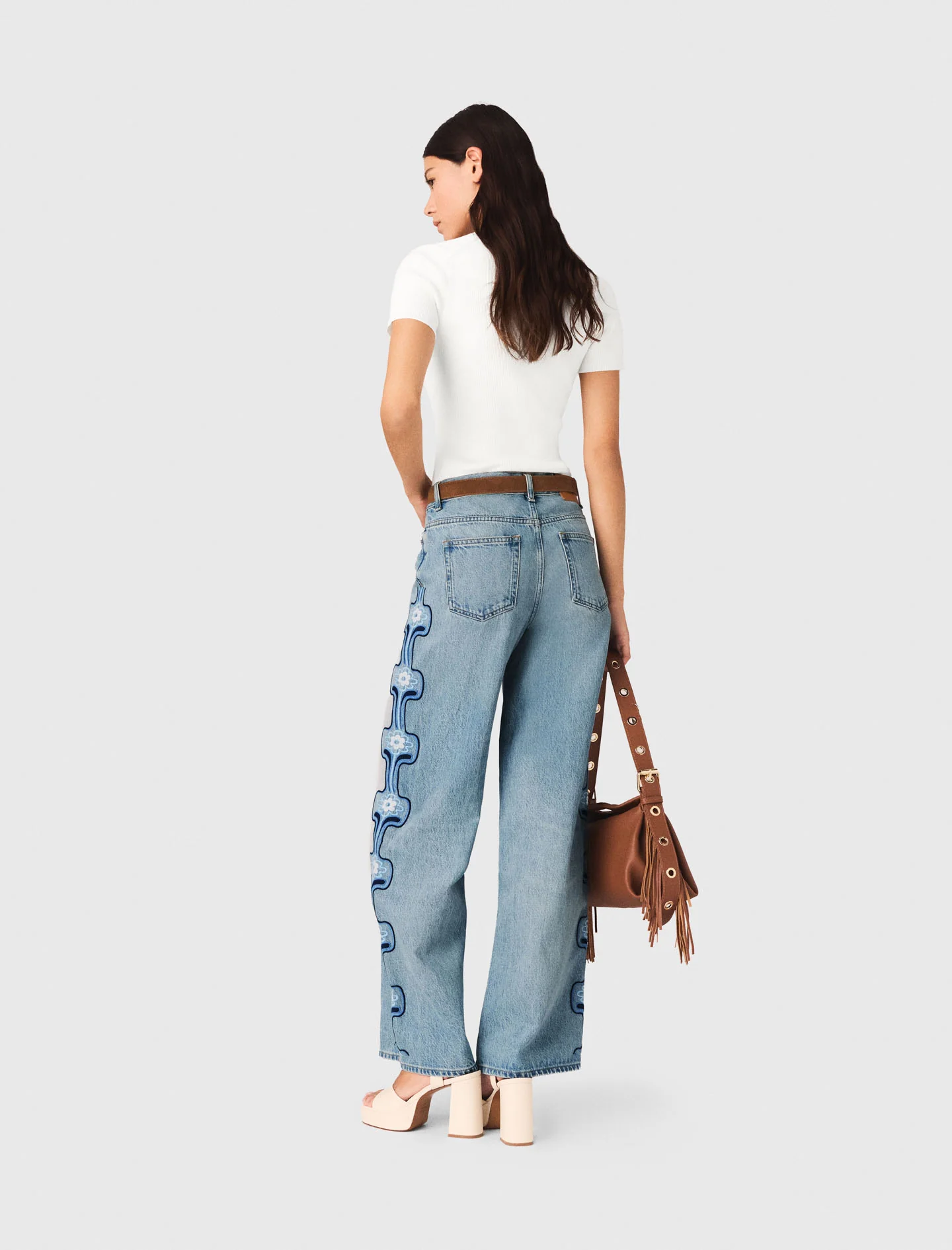 Floral Embroidered Wide-Leg Jeans Blue - Image 3