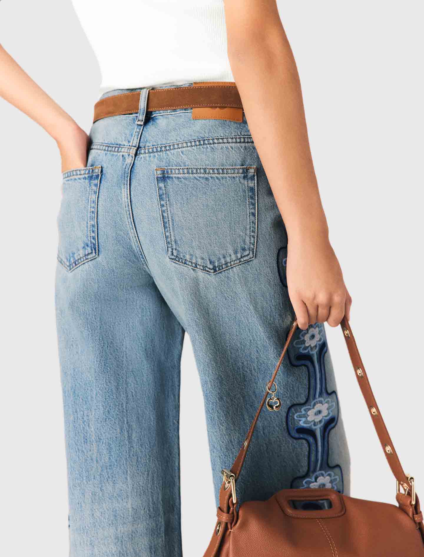 Floral Embroidered Wide-Leg Jeans Blue - Image 5