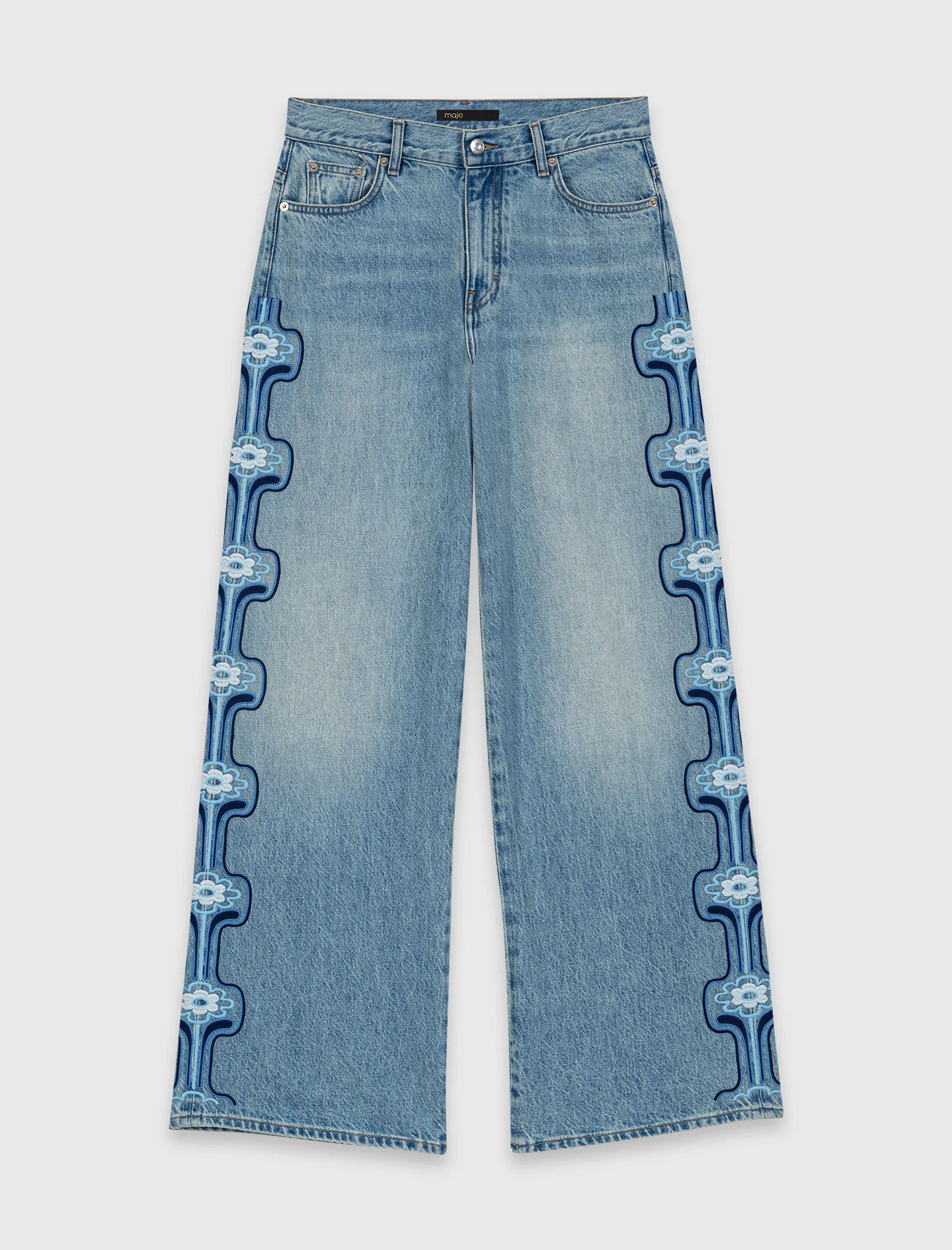 Floral Embroidered Wide-Leg Jeans Blue - Image 7