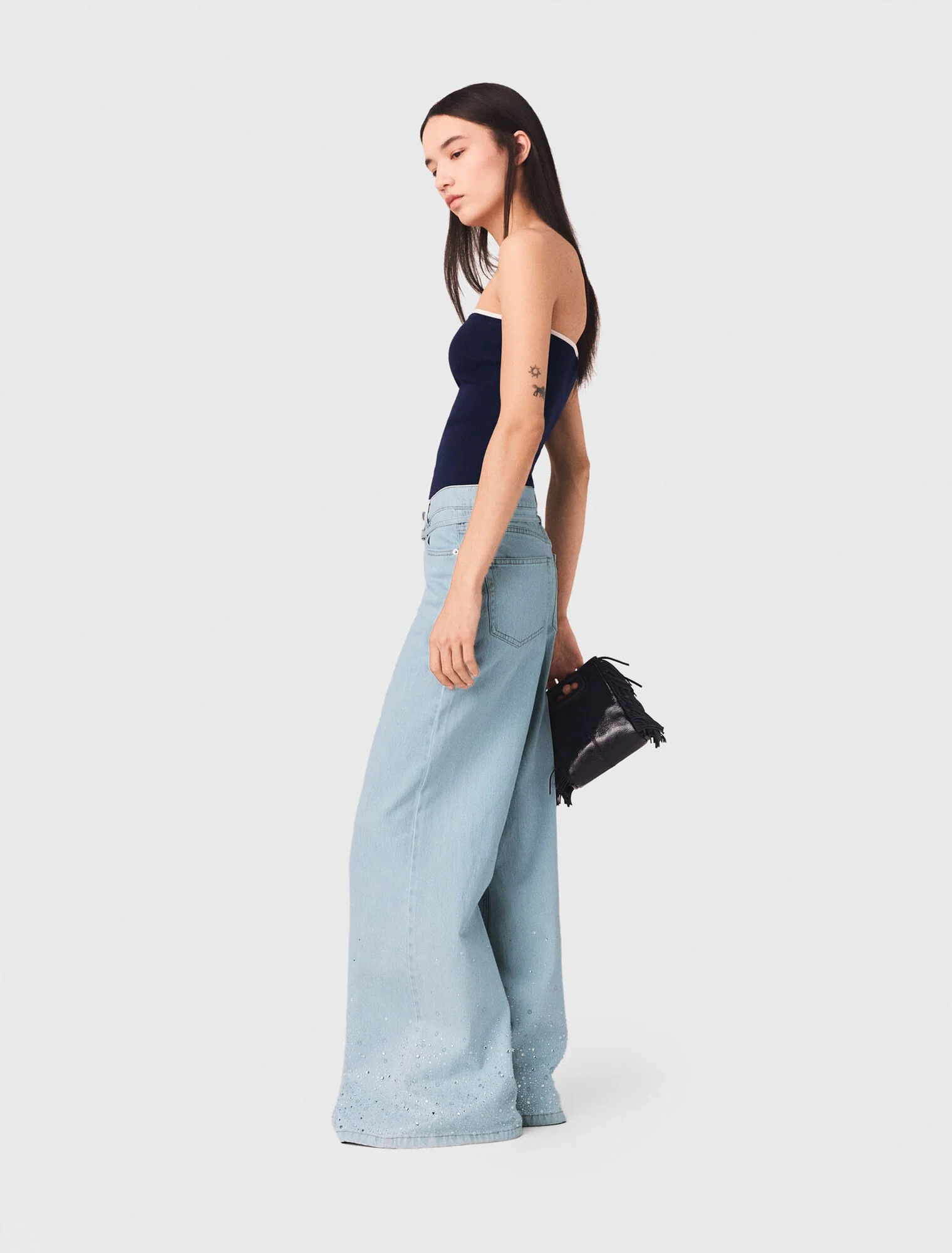 Wide-Leg Rhinestone Jeans Blue Sky - Image 2