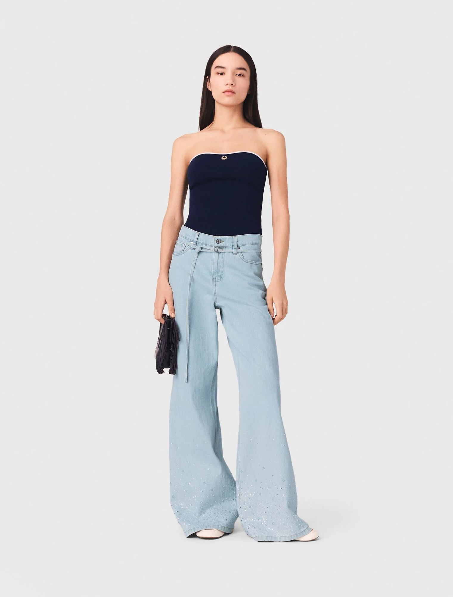 Wide-Leg Rhinestone Jeans Blue Sky - Image 5