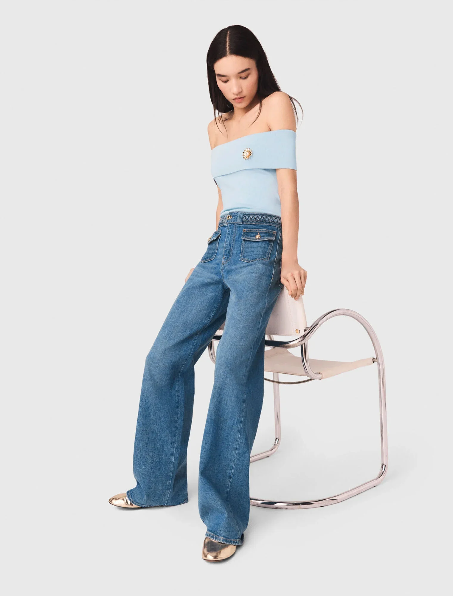 Braided Flared Jeans Blue - Image 4