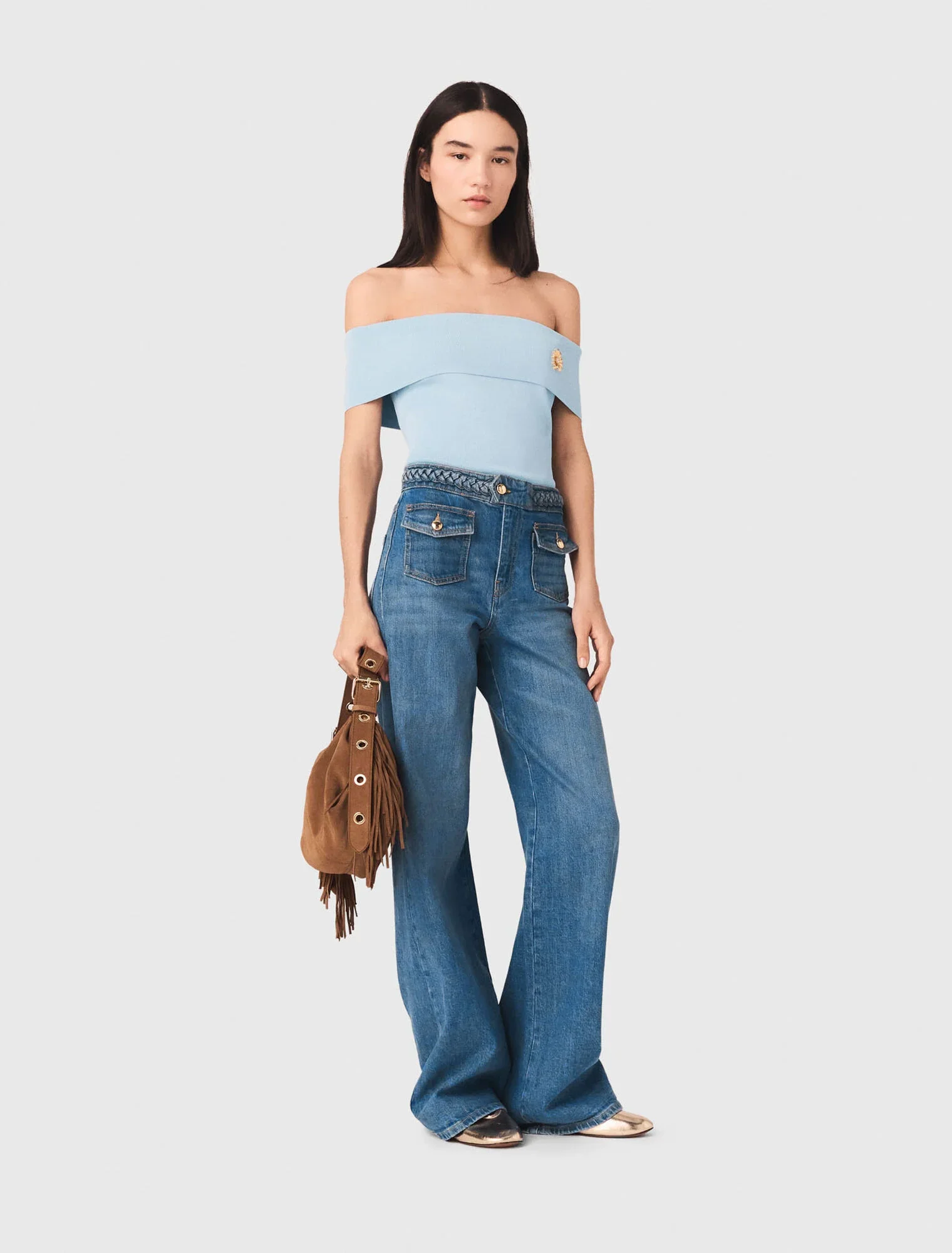 Braided Flared Jeans Blue - Image 5