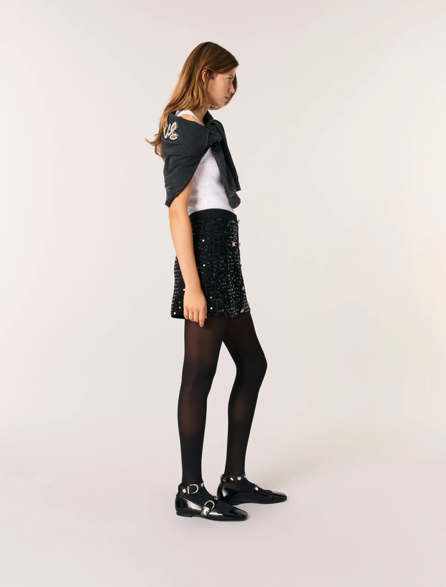 Short sequinned knit skirt Black - Image 2