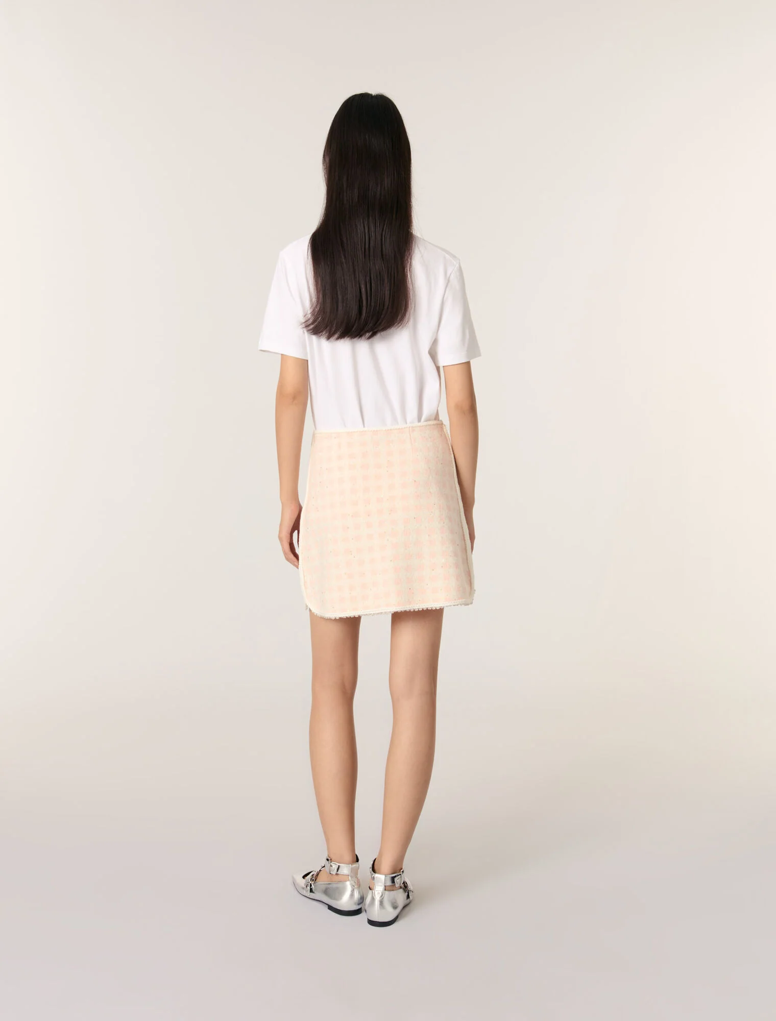 Short tweed-effect knit skirt Pink/Ecru - Image 3