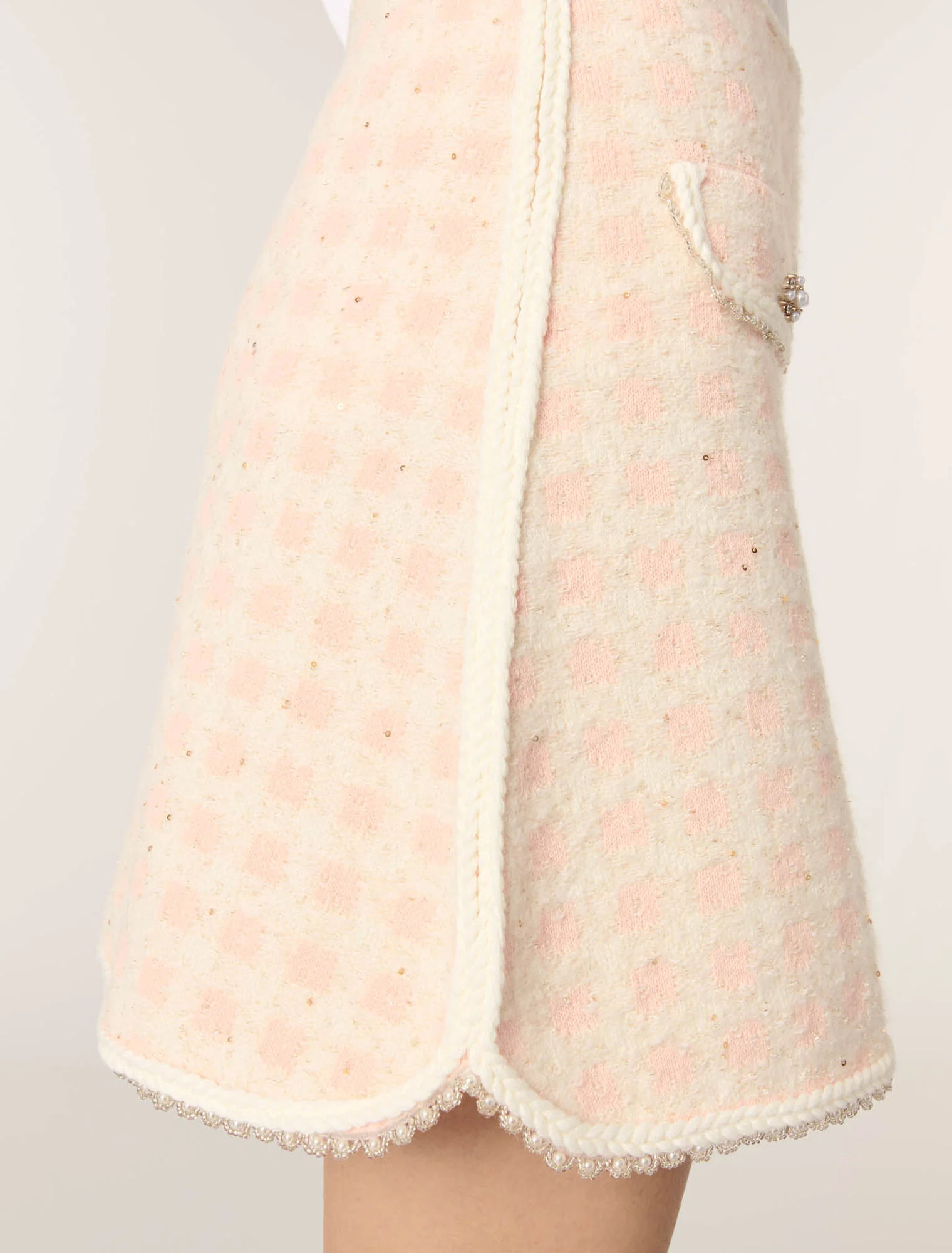 Short tweed-effect knit skirt Pink/Ecru - Image 7