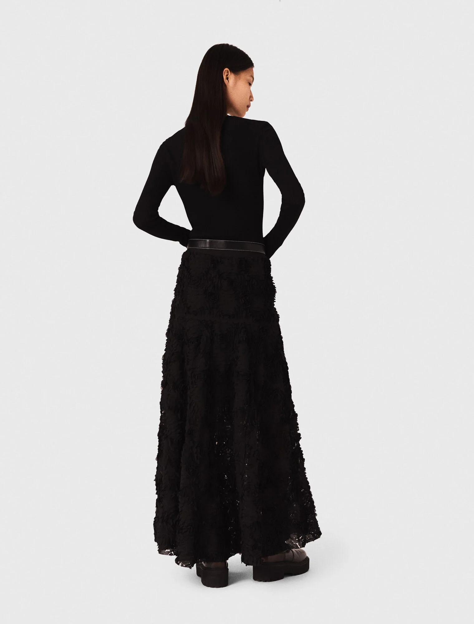 Long embroidered skirt Black - Image 3