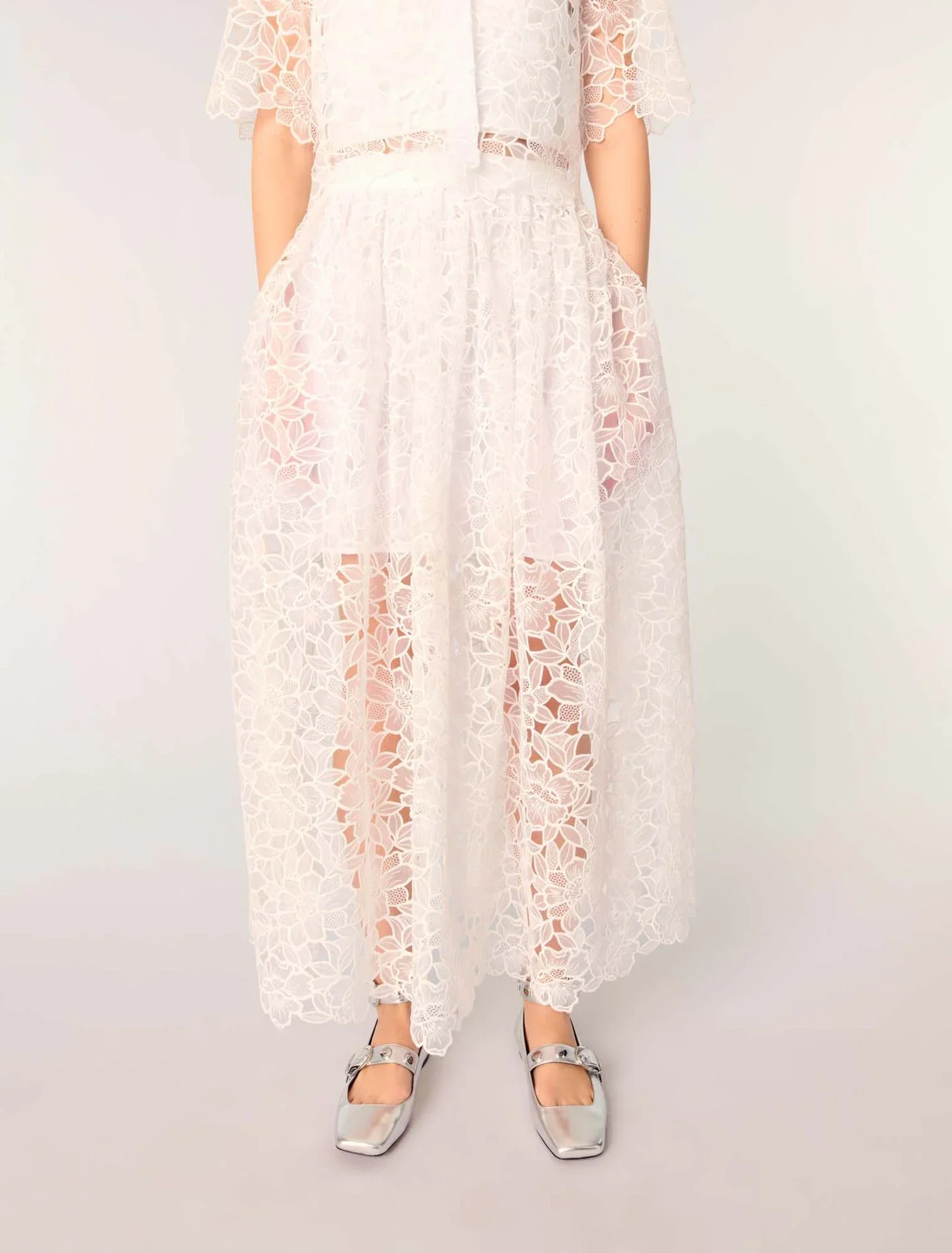 Floral guipure maxi skirt White - Image 4