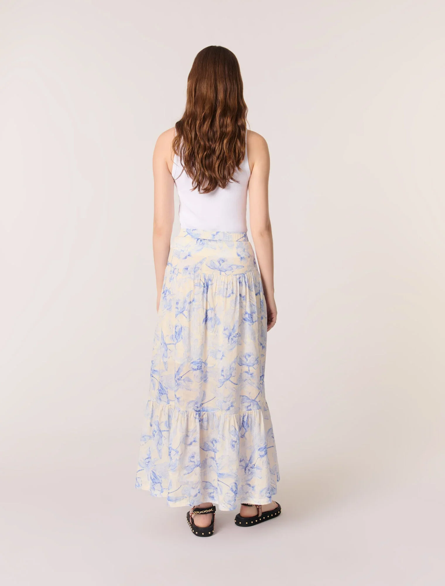 Floral maxi skirt Blue Flower Print Ecru Base - Image 3