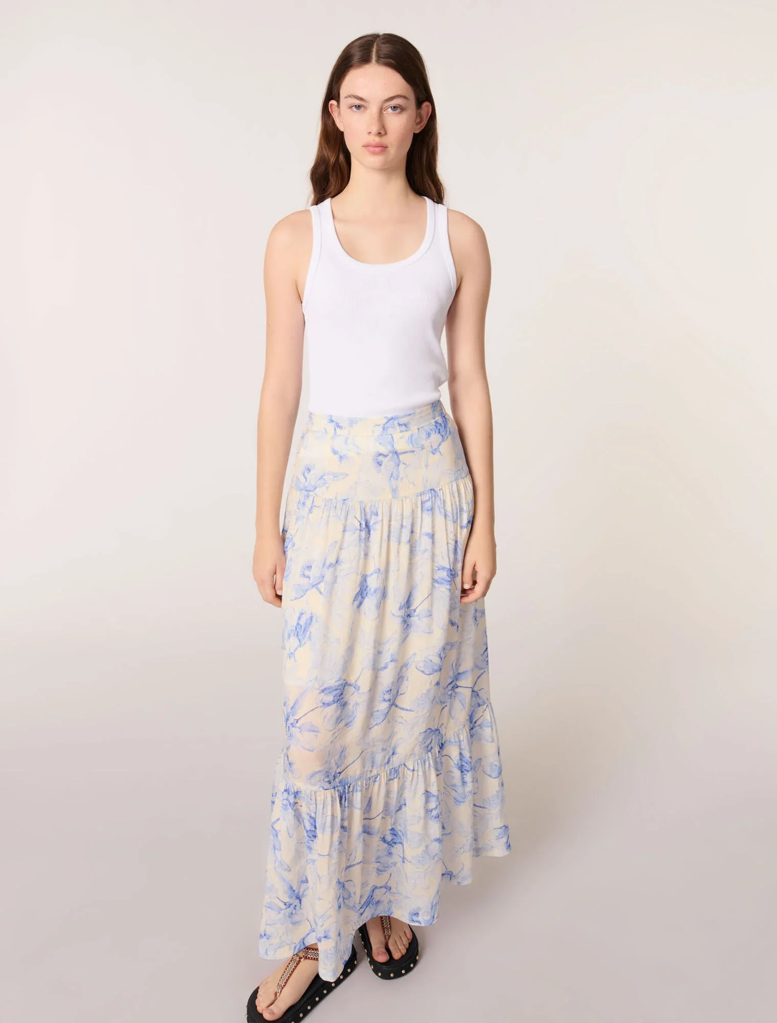 Floral maxi skirt Blue Flower Print Ecru Base - Image 4