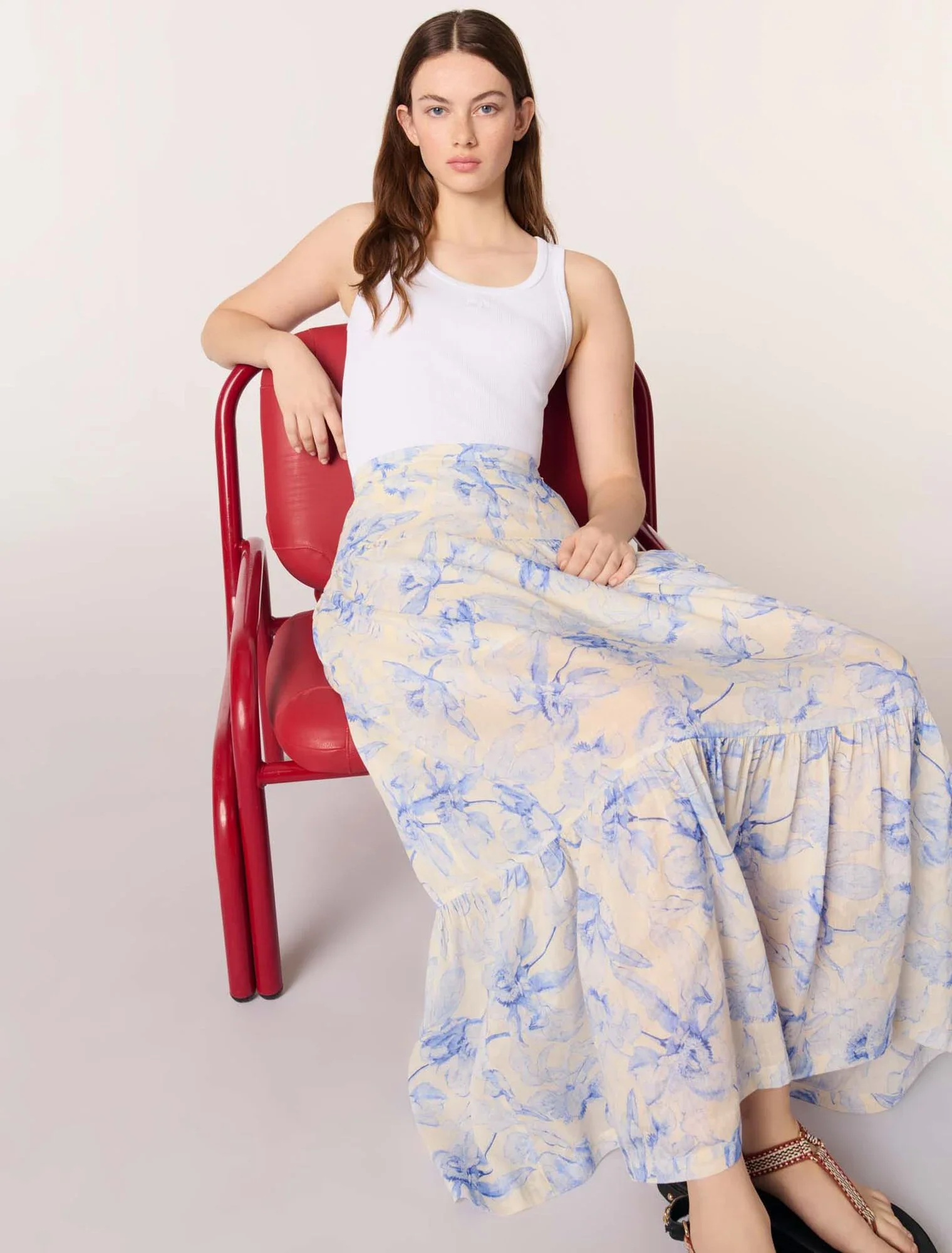 Floral maxi skirt Blue Flower Print Ecru Base - Image 6