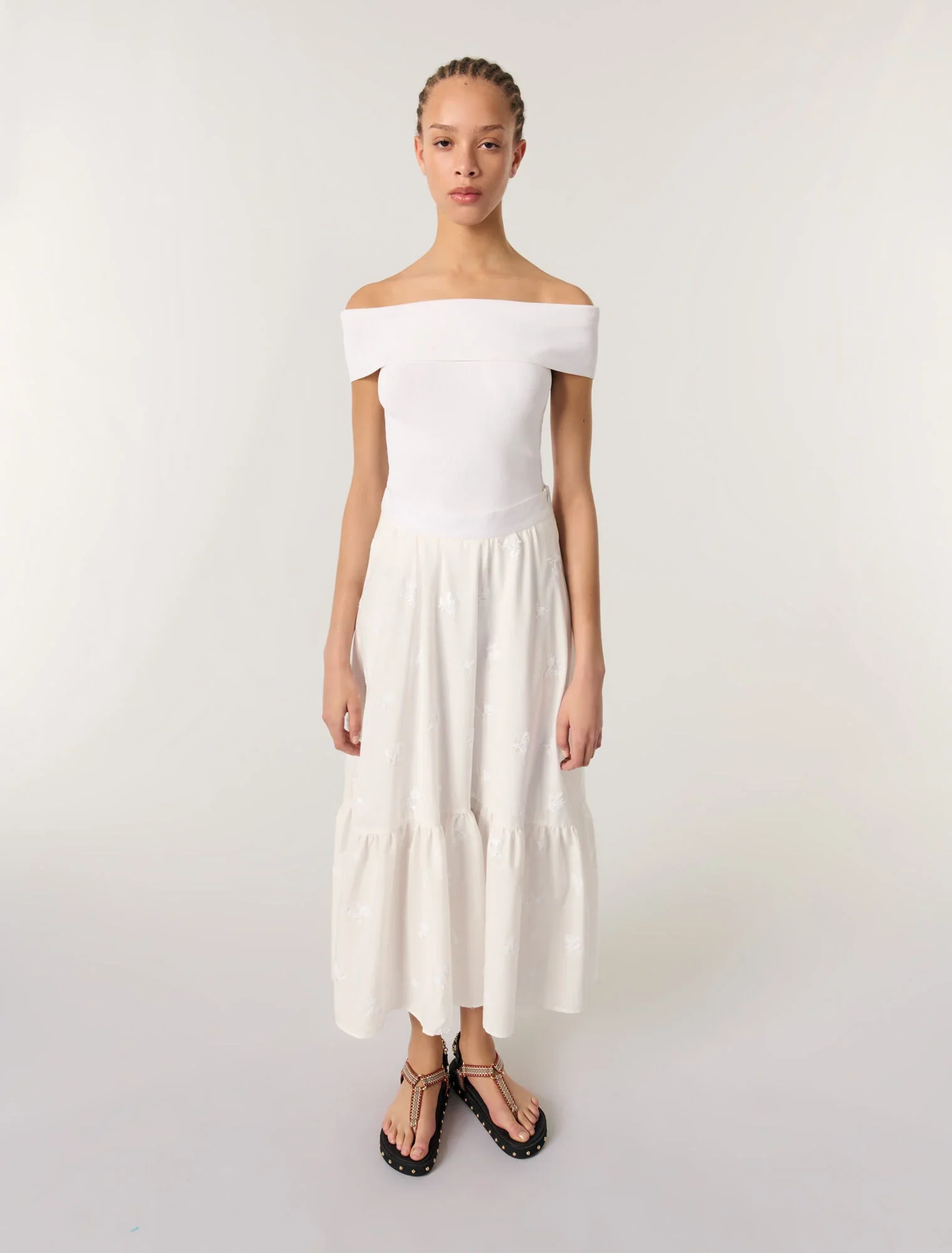 Long embroidered skirt White - Image 4