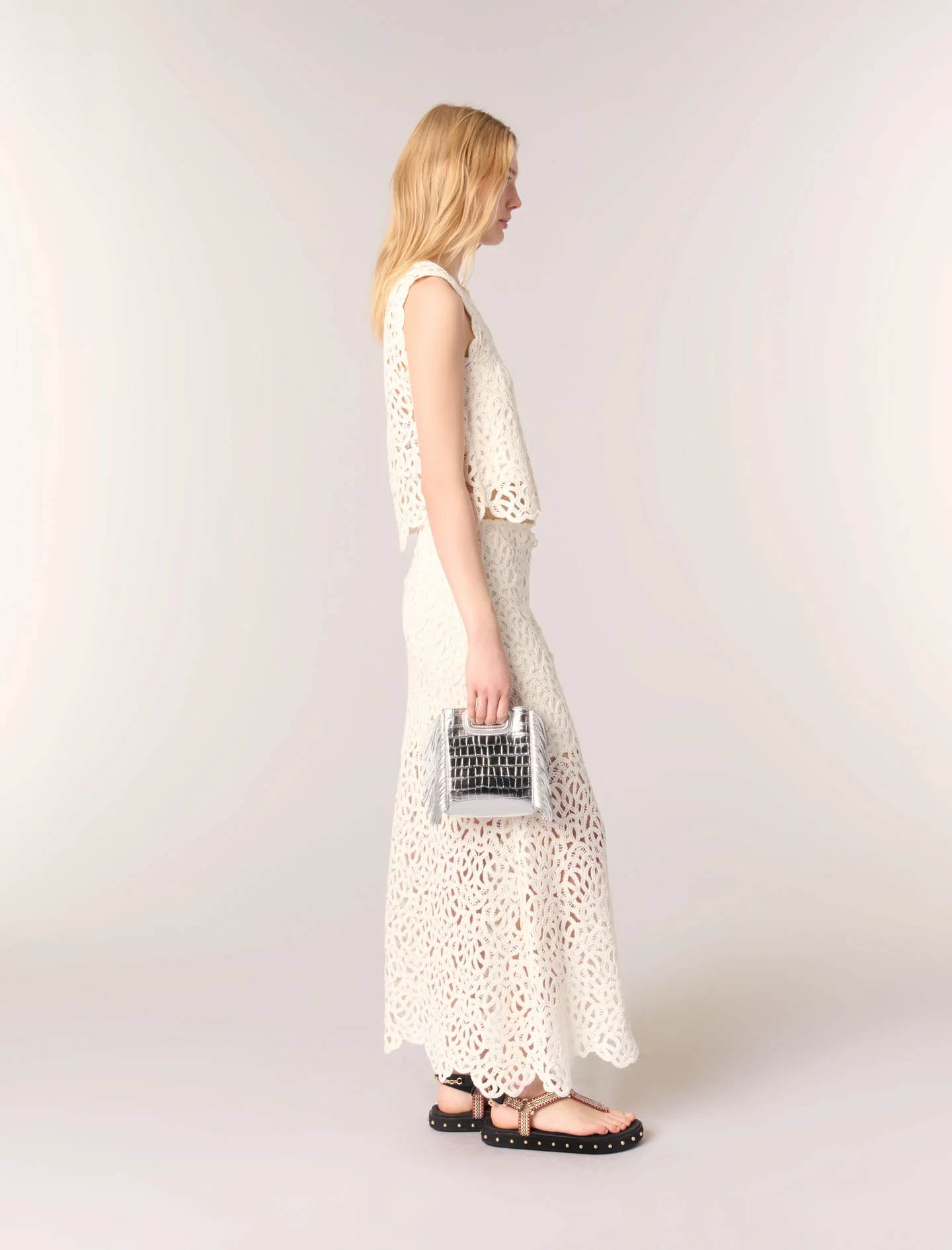 Long crochet skirt Ecru - Image 2