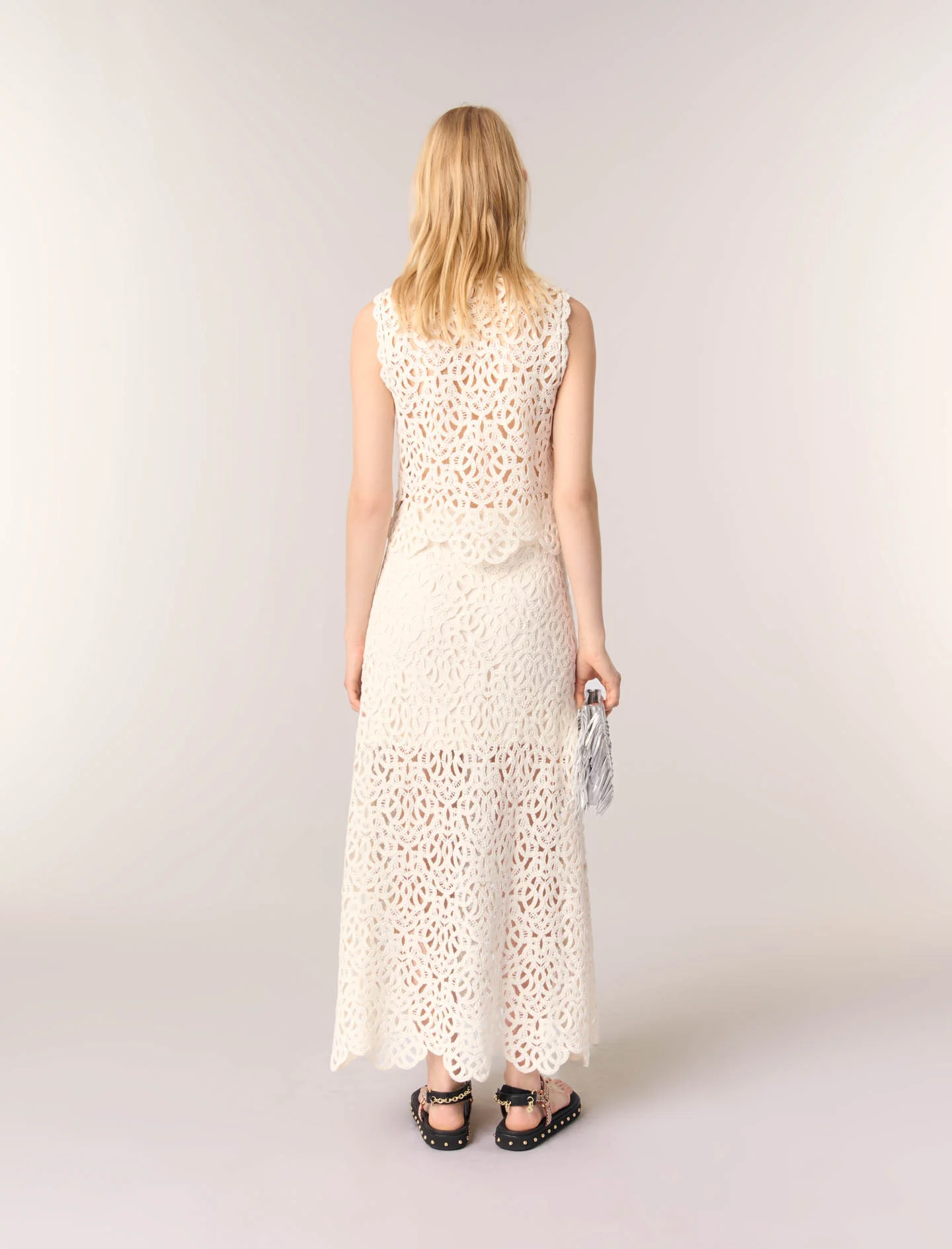 Long crochet skirt Ecru - Image 3