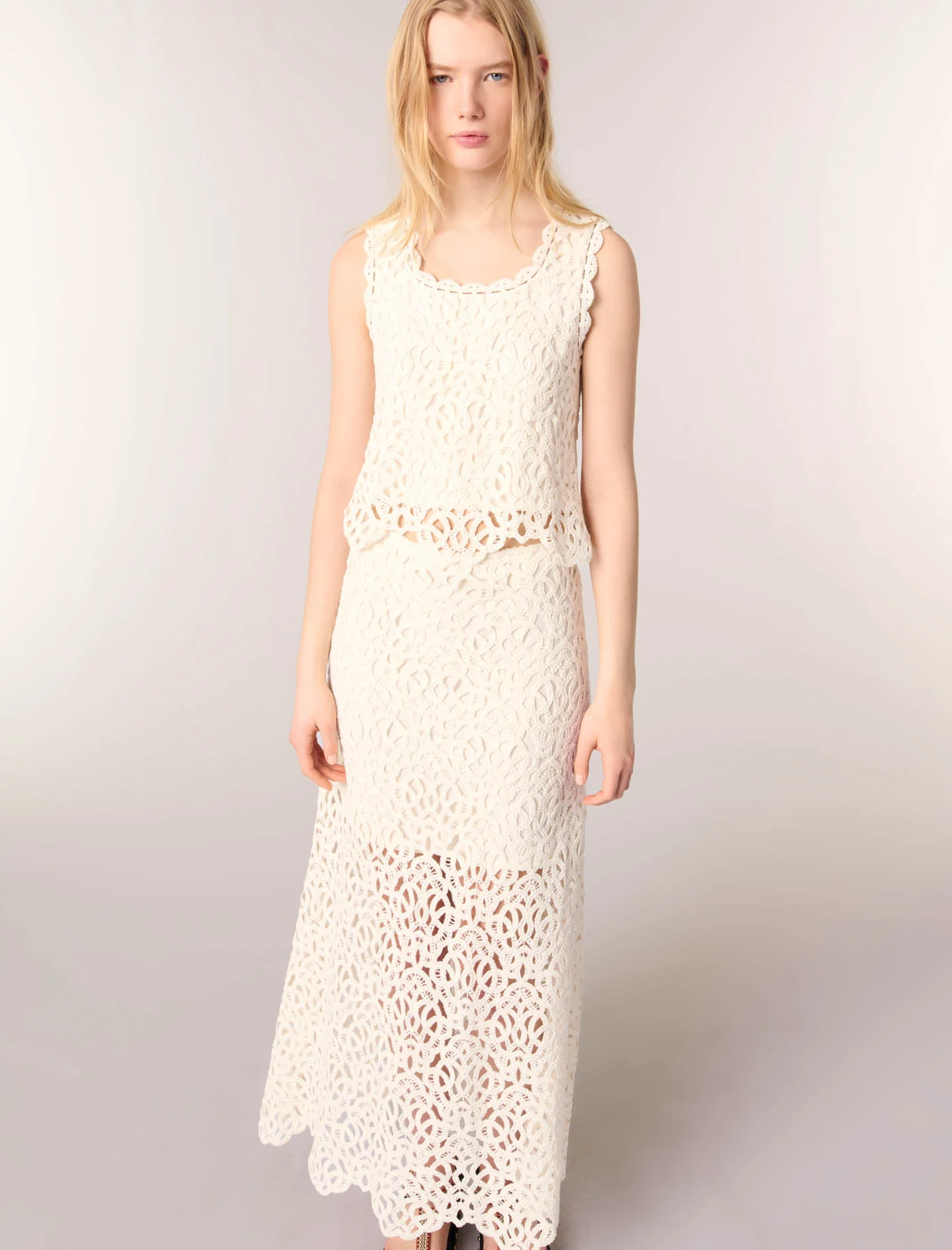 Long crochet skirt Ecru - Image 4
