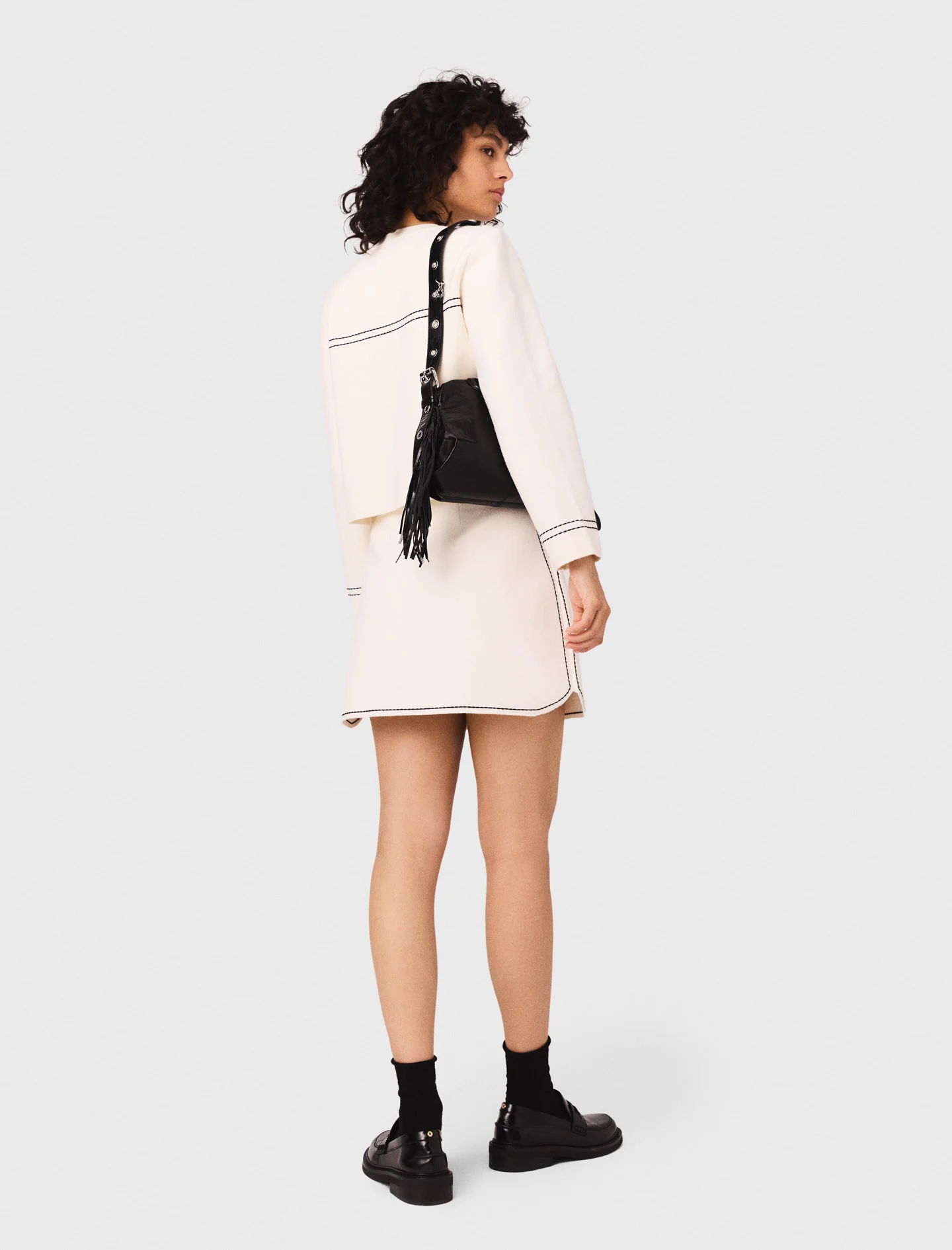 Short topstitched knit skirt Ecru - Image 3