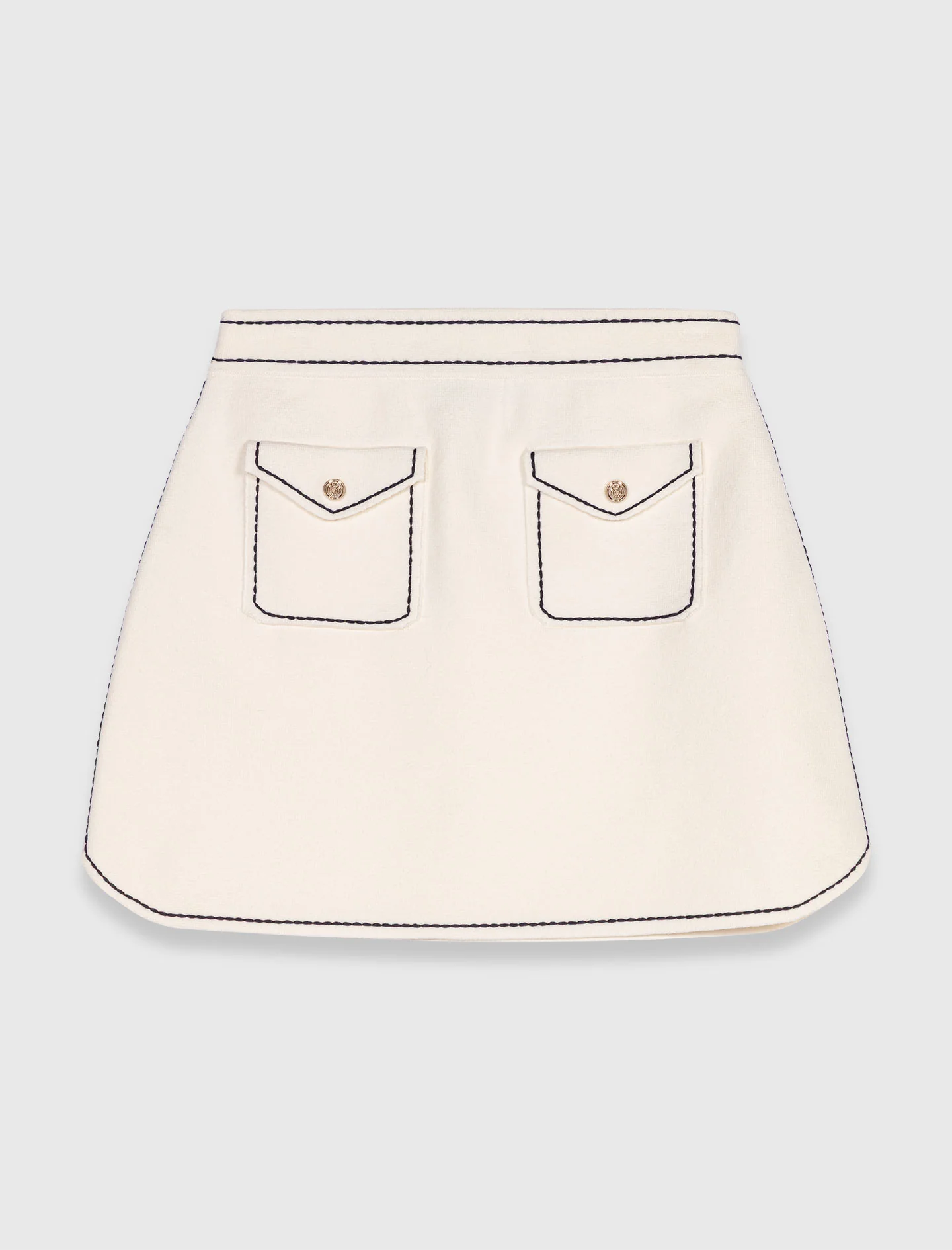 Short topstitched knit skirt Ecru - Image 7