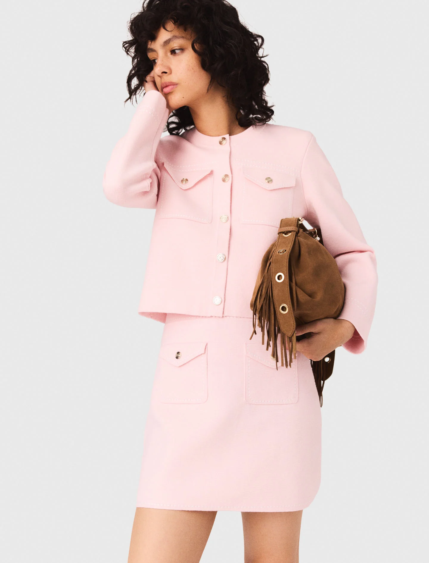 Short topstitched knit skirt Pink - Image 2