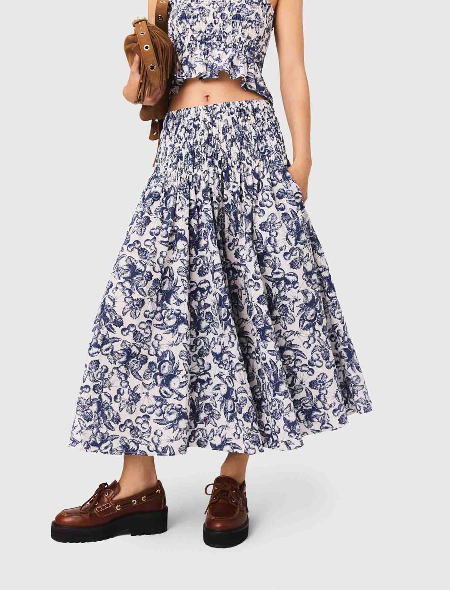 Blue Fruits Print  Long printed skirt Blue Fruits Print - Image 4