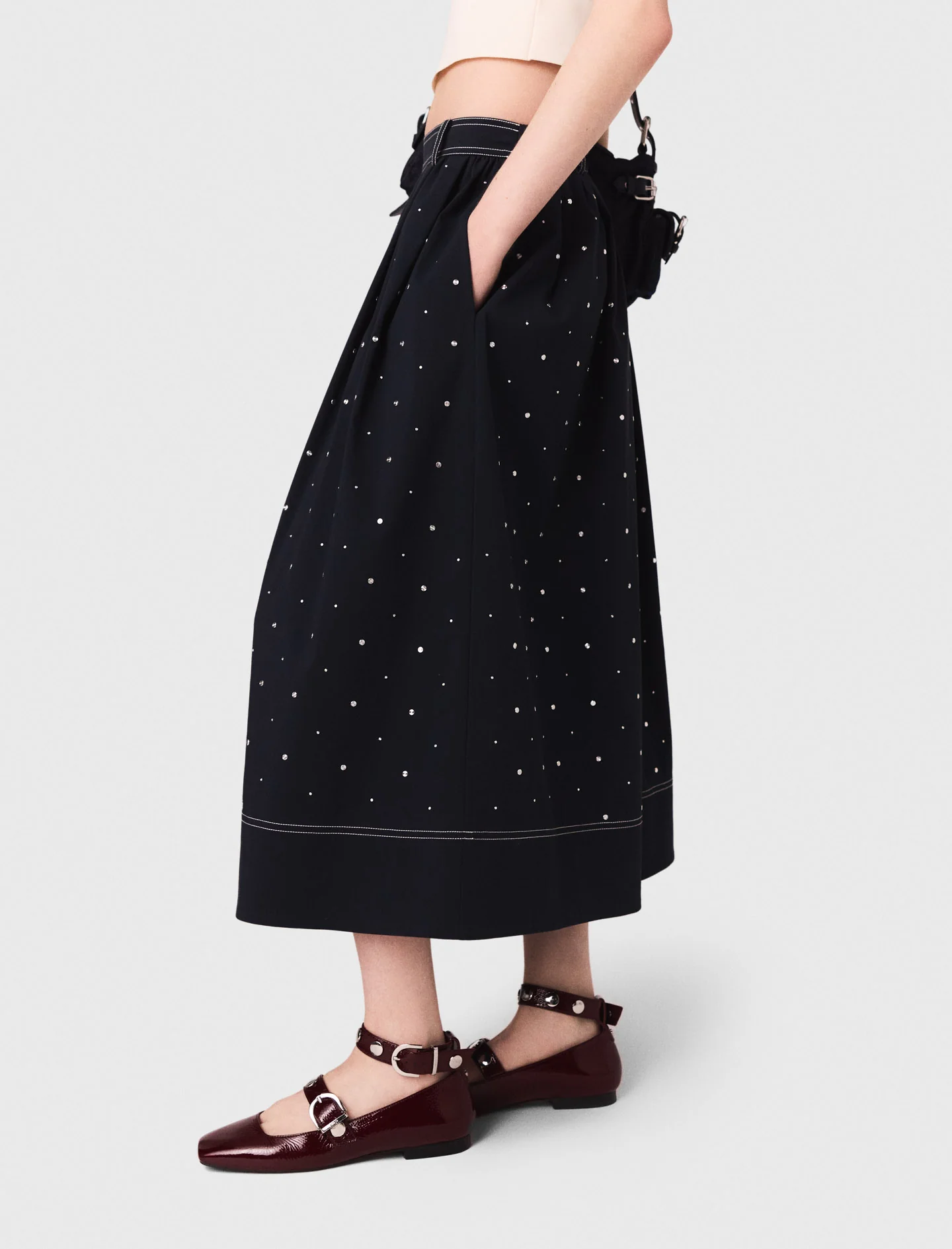 Long studded cotton skirt Navy - Image 2