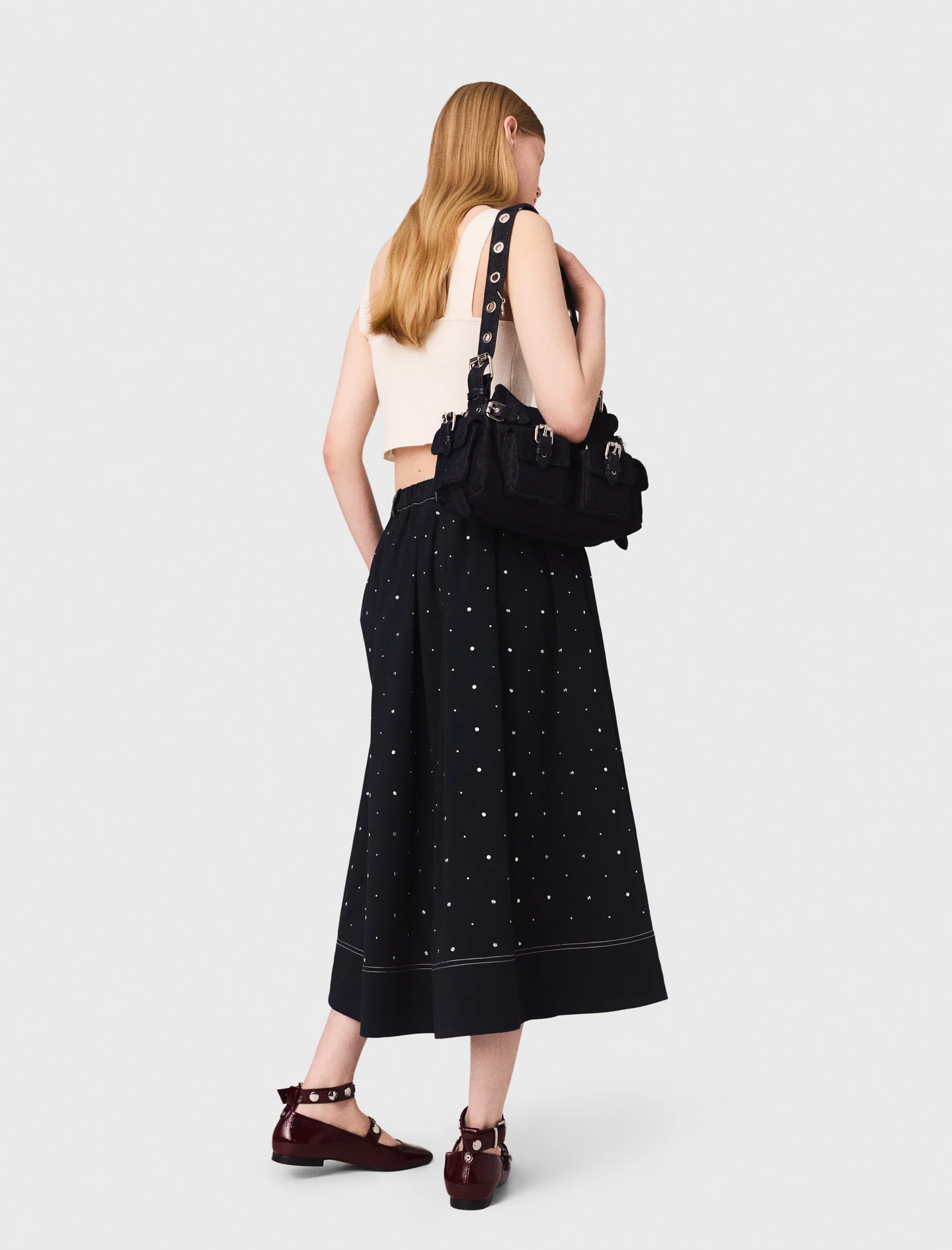 Long studded cotton skirt Navy - Image 3