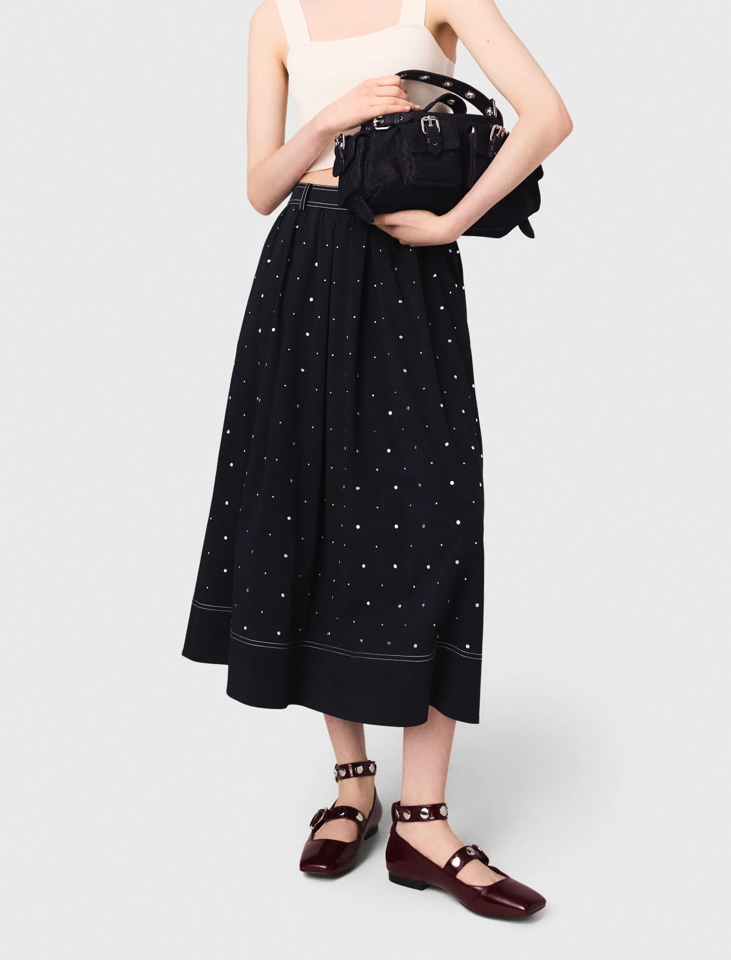 Long studded cotton skirt Navy - Image 6