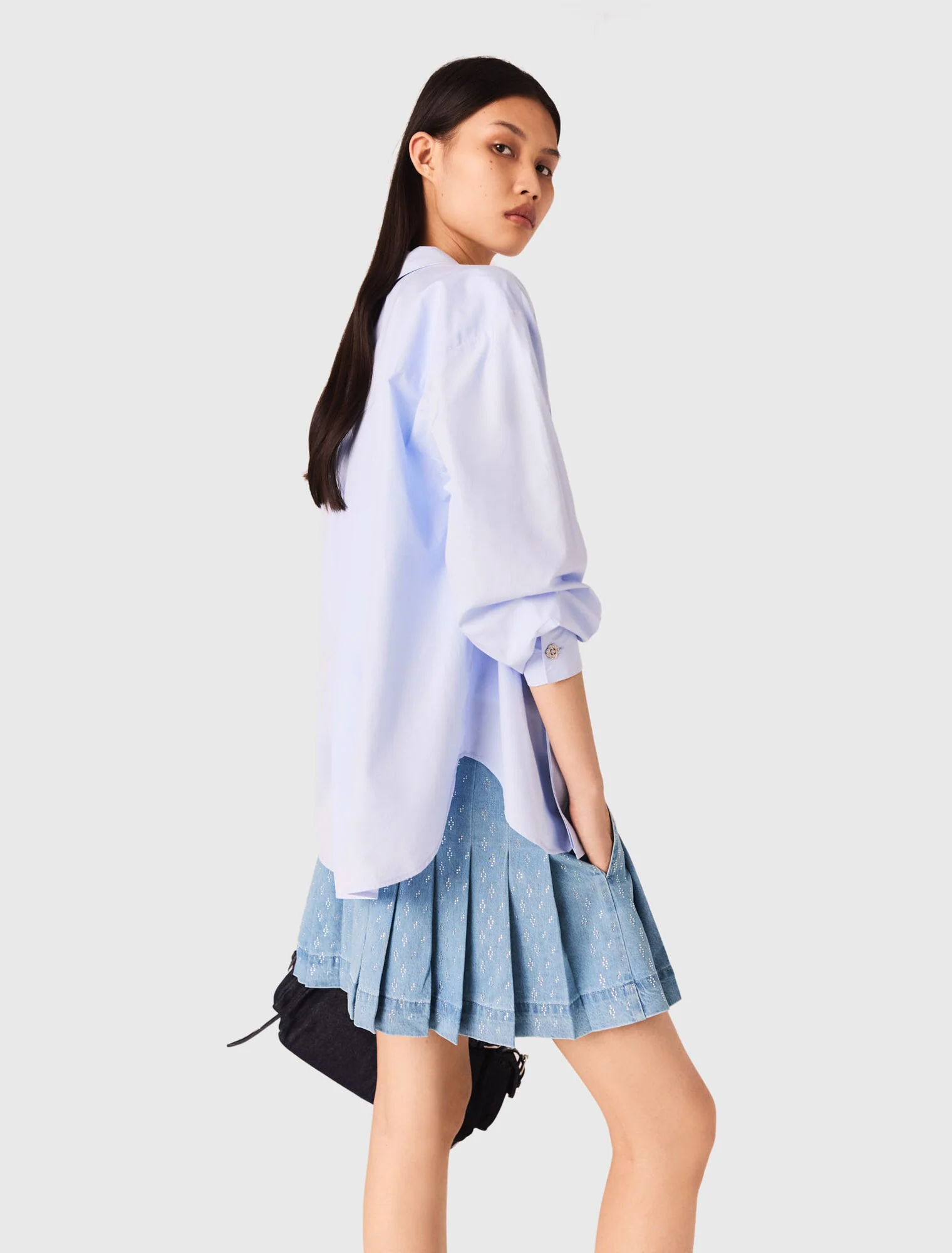 Rhinestone pleated denim skirt Denim Blue - Image 2
