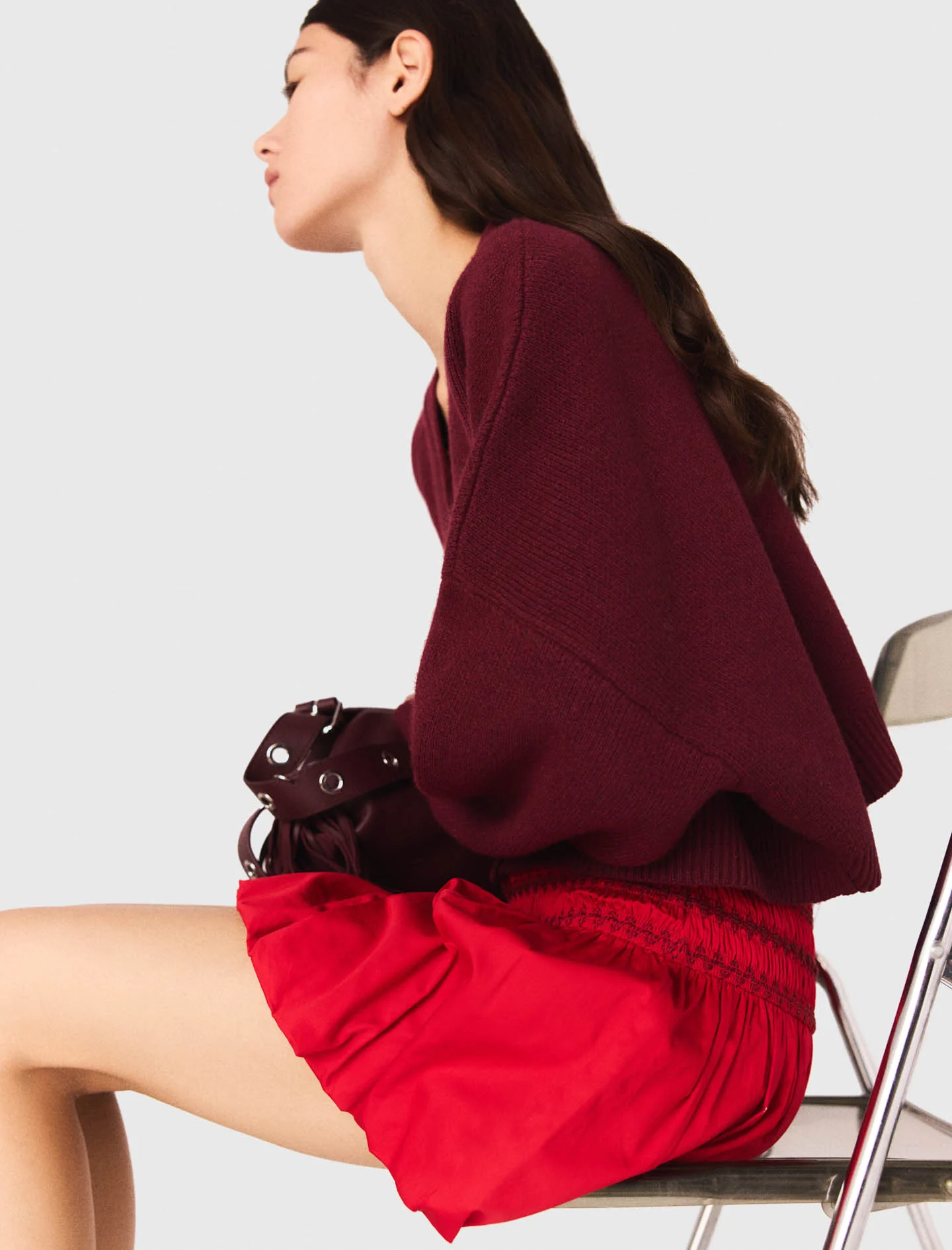 Bubble skirt with smocked waist Red - Image 3