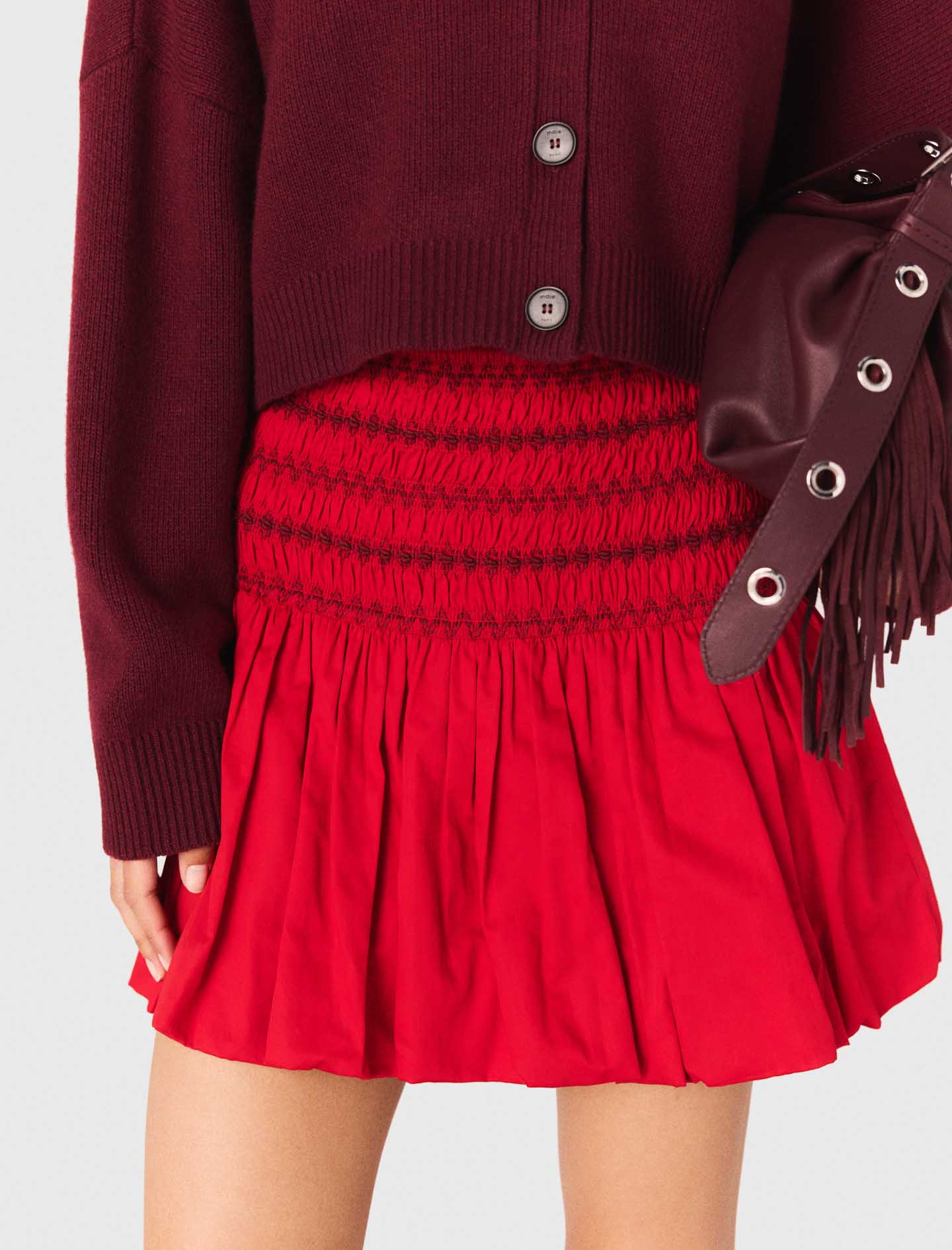 Bubble skirt with smocked waist Red - Image 6