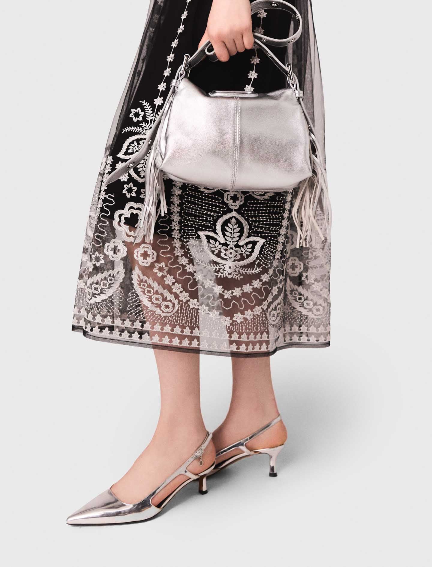 Long embroidered tulle skirt Black - Image 4