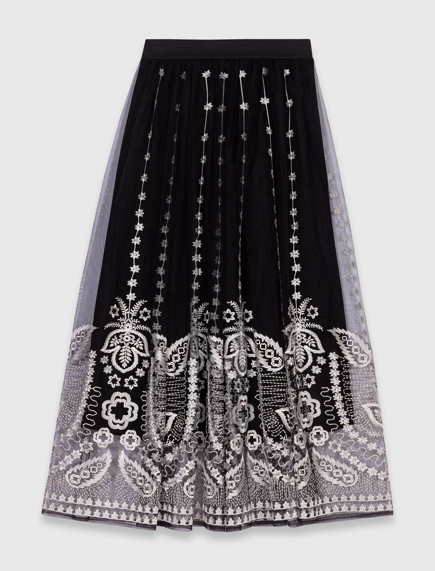 Long embroidered tulle skirt Black - Image 7