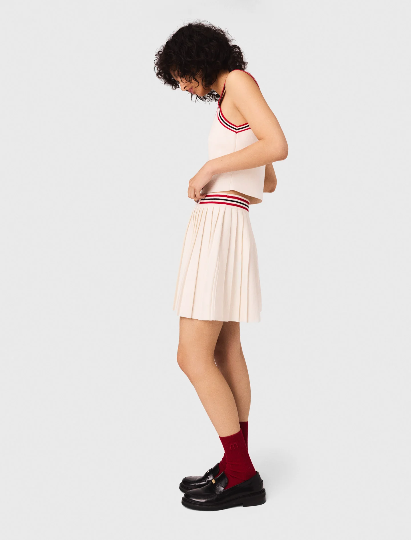 Hot Wheels x Maje Short pleated knitted skirt White - Image 4