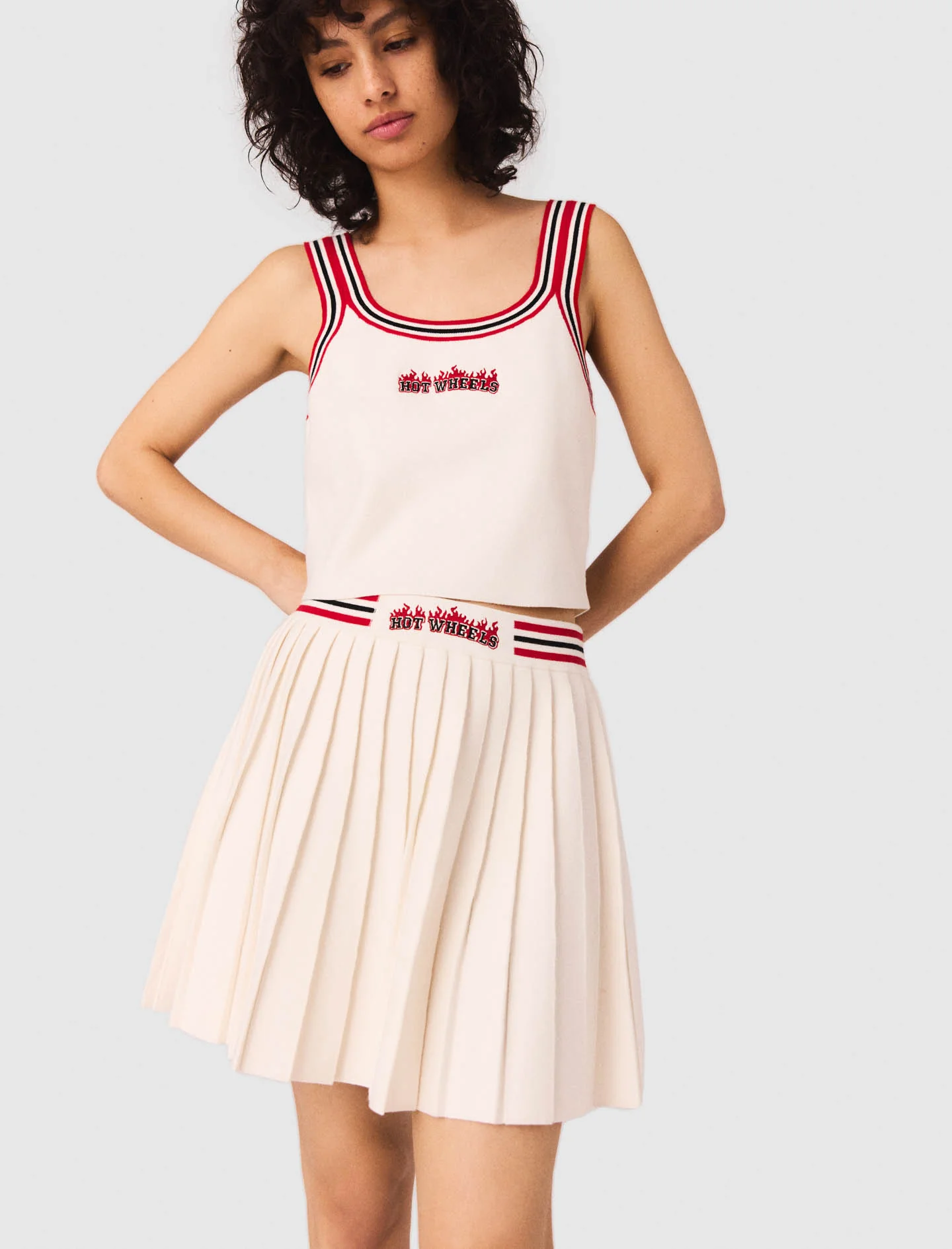 Hot Wheels x Maje Short pleated knitted skirt White - Image 5