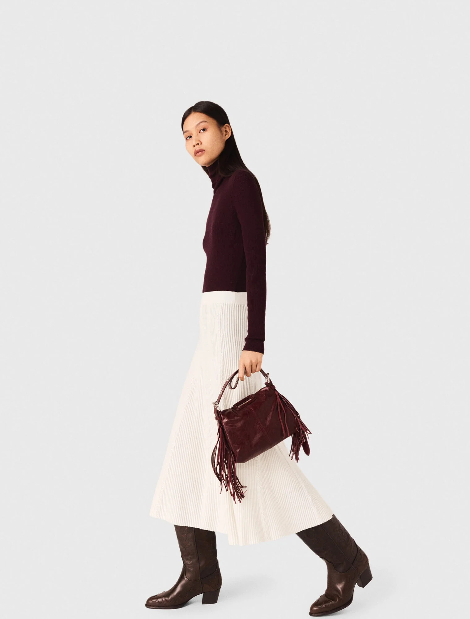 Long knit skirt Ecru - Image 2