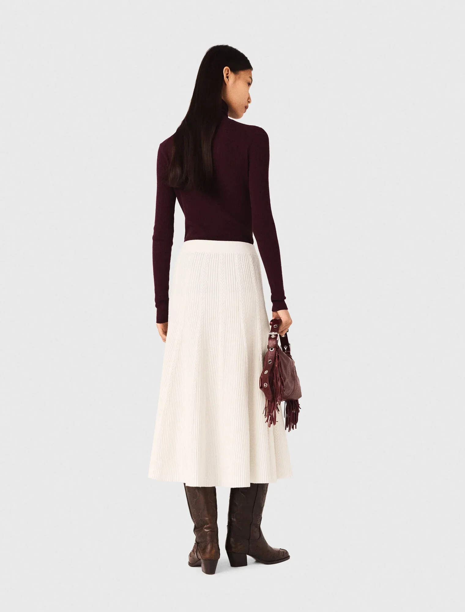 Long knit skirt Ecru - Image 3