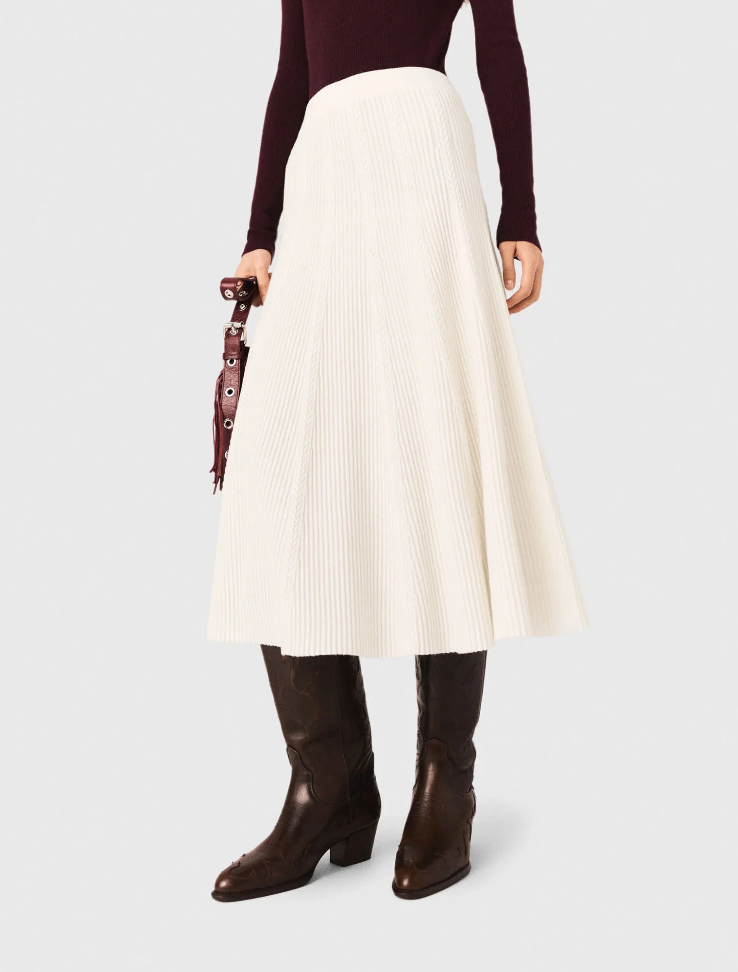 Long knit skirt Ecru - Image 4