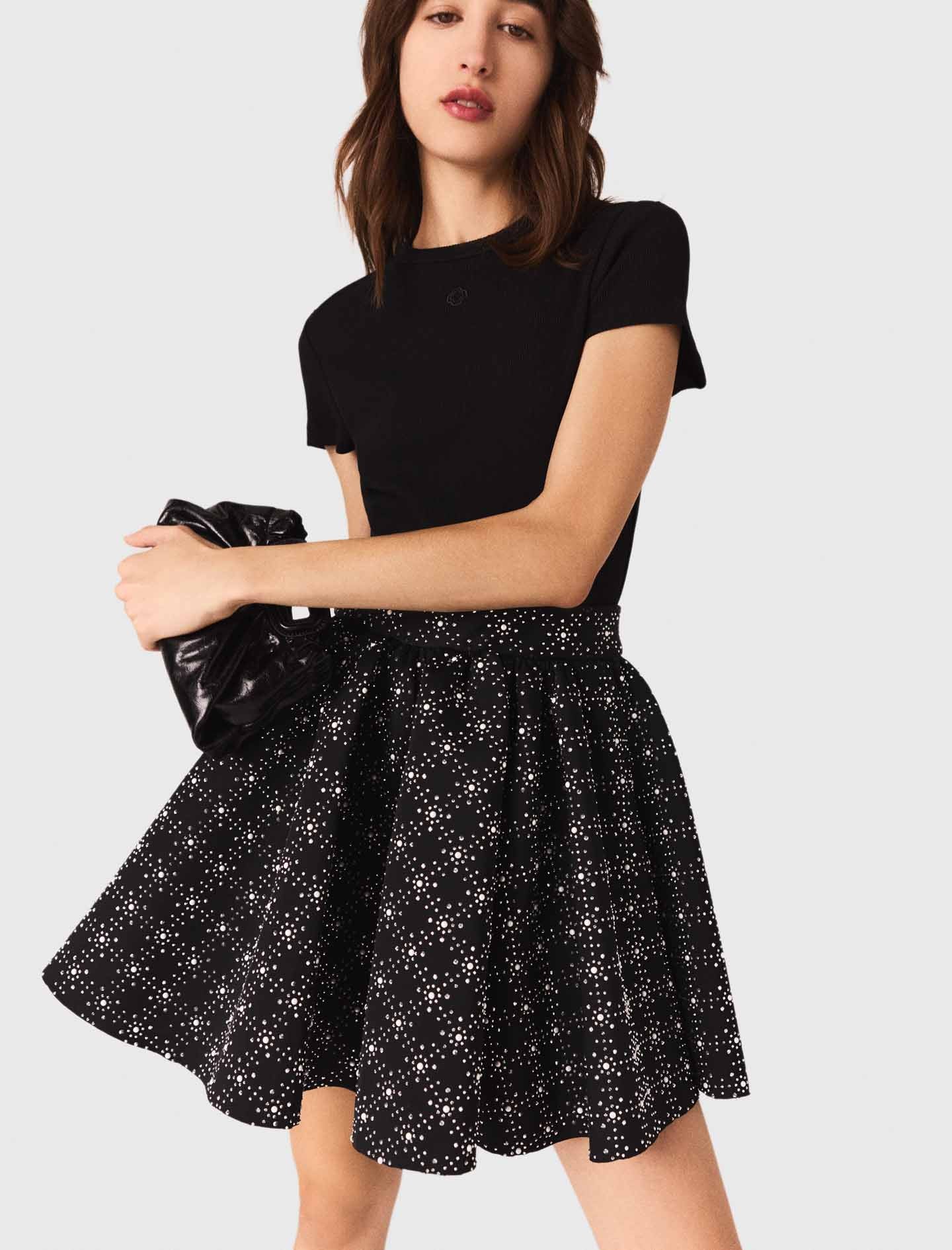 Pearl and rhinestone skater skirt Black - Image 2